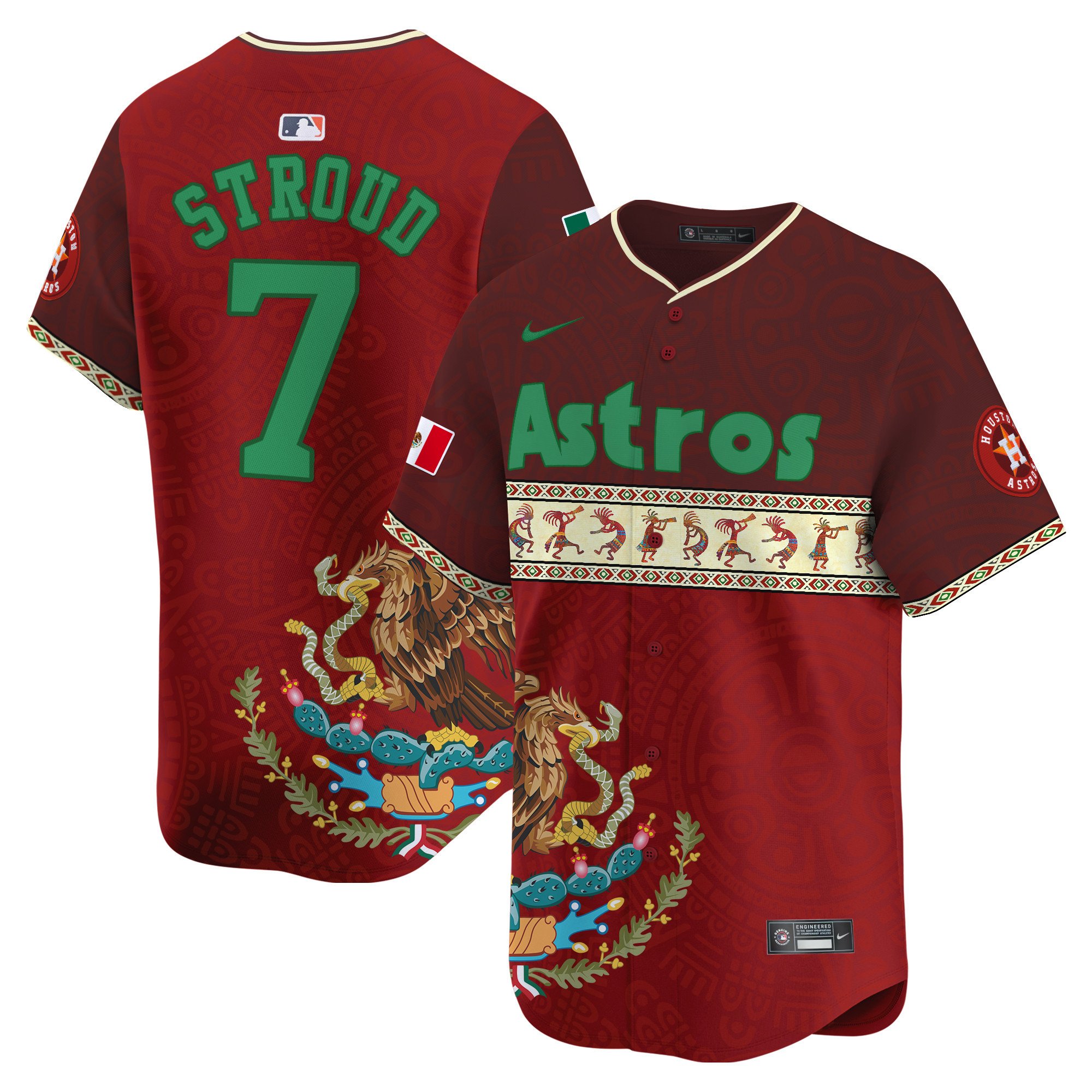 Men's CJ Stroud Houston Astros Mexico Aztec Vapor Premier Limited Red Jersey V2 - Printed