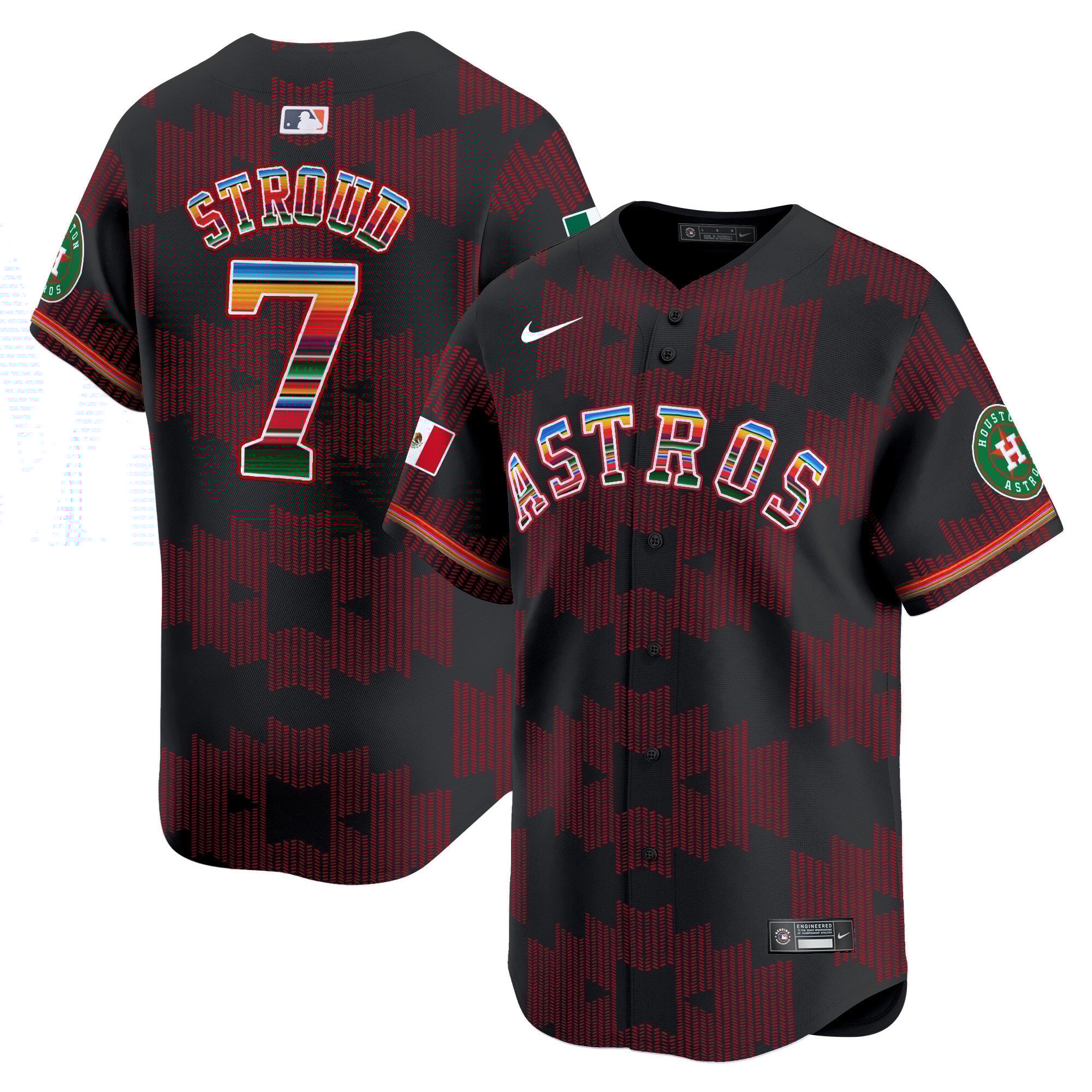 Men's CJ Stroud Houston Astros Mexico Serape Style Vapor Premier Limited Black Jersey V2- Printed