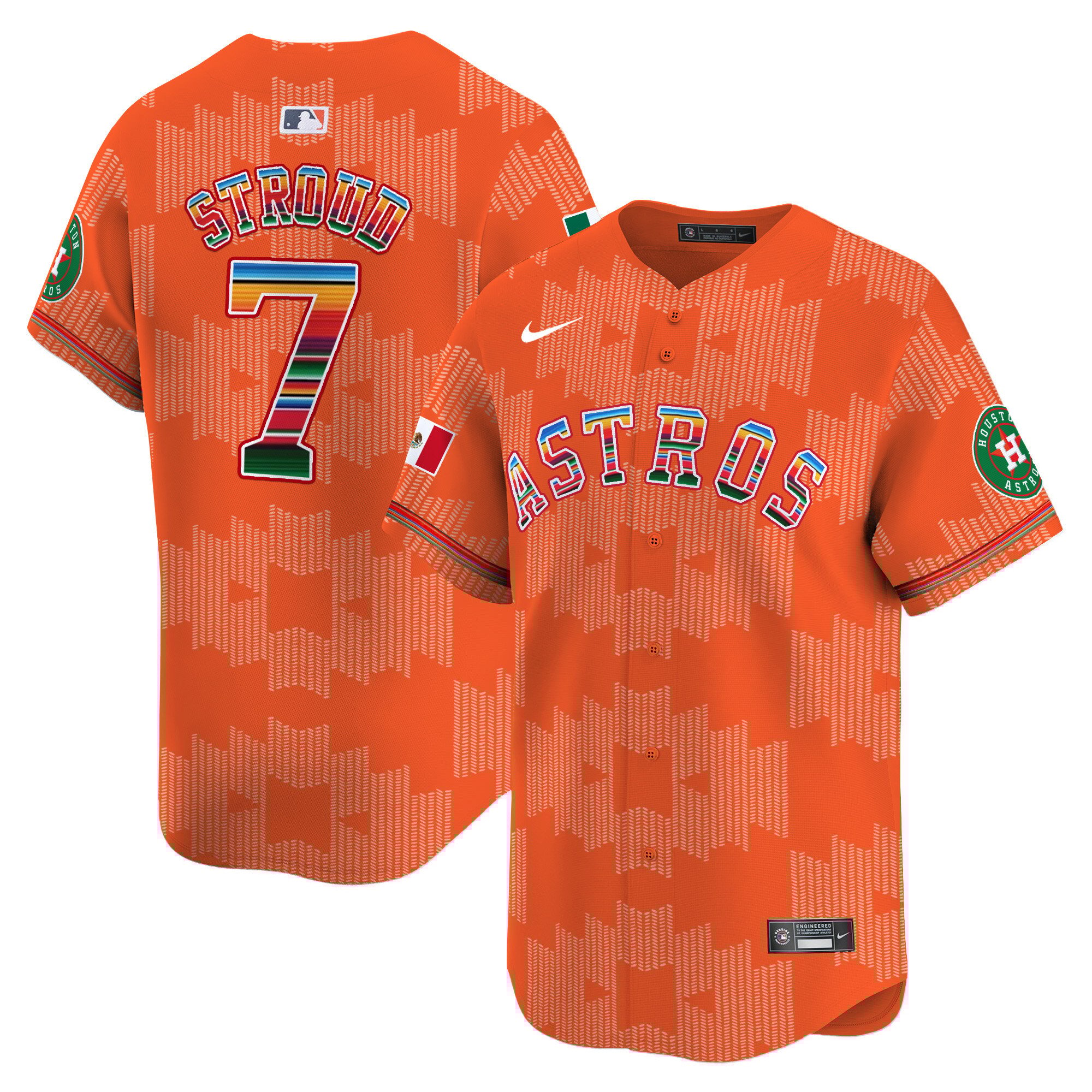 Men's CJ Stroud Houston Astros Mexico Serape Style Vapor Premier Limited Orange Jersey V2- Printed
