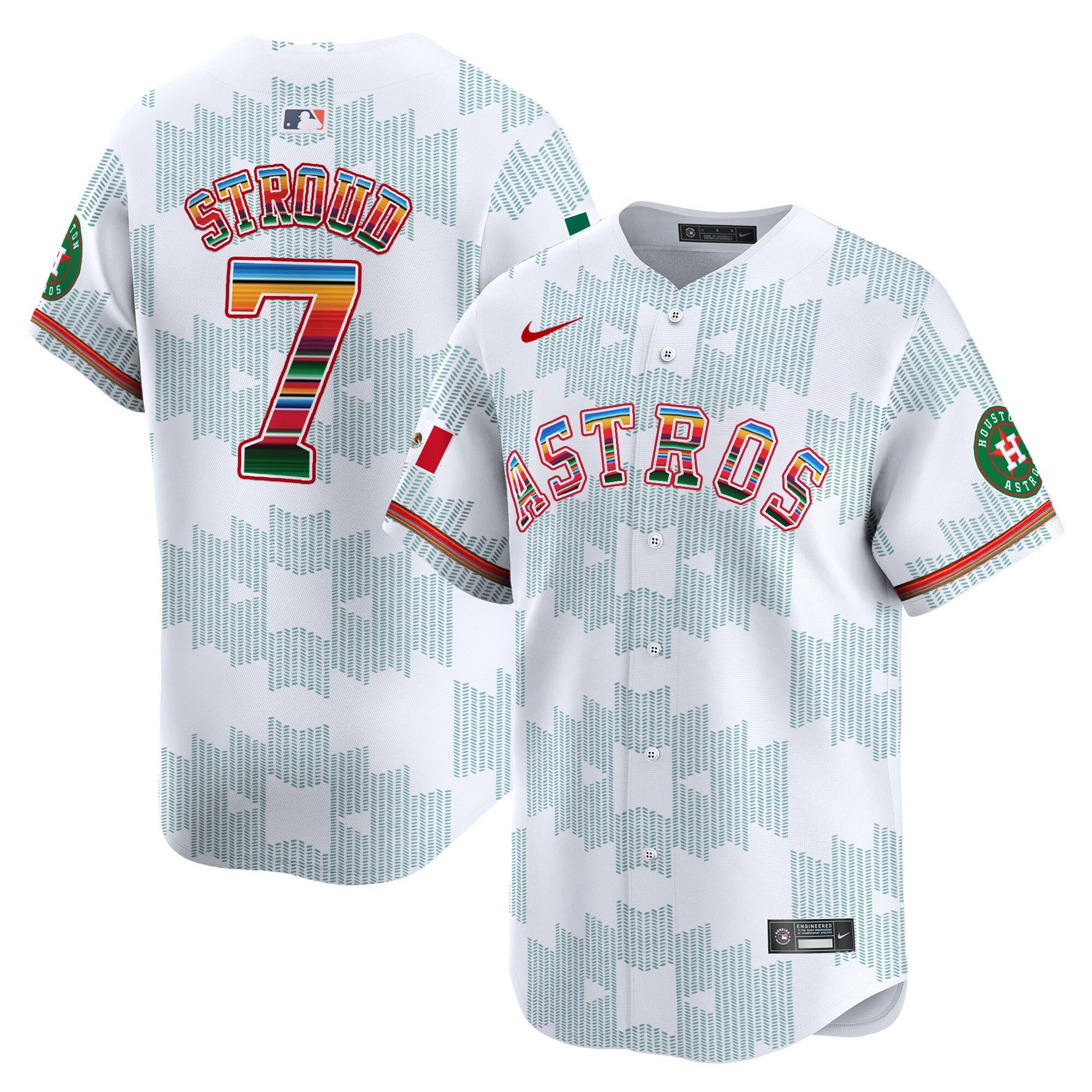 Men's CJ Stroud Houston Astros Mexico Serape Style Vapor Premier Limited White Jersey V2- Printed