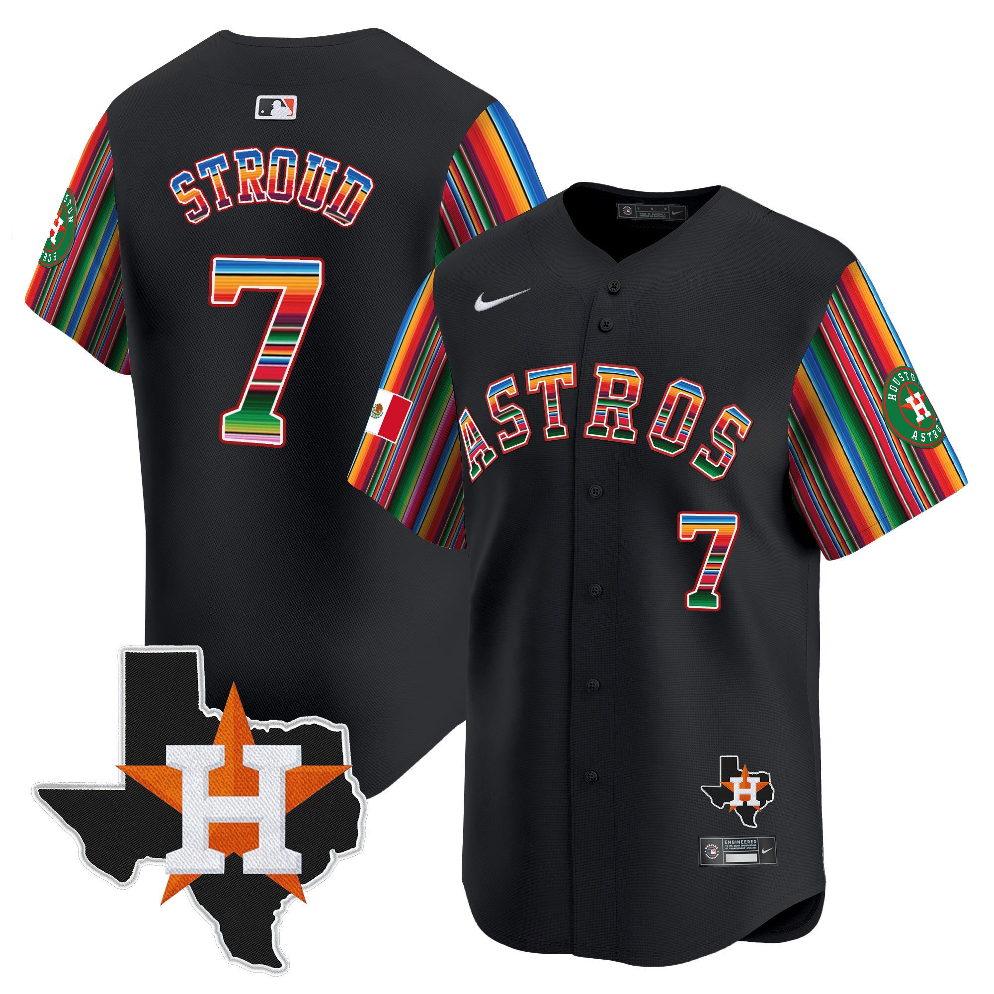 Men's CJ Stroud Houston Astros Mexico Texas Patch Vapor Premier Limited Black Jersey V5 - All Stitched