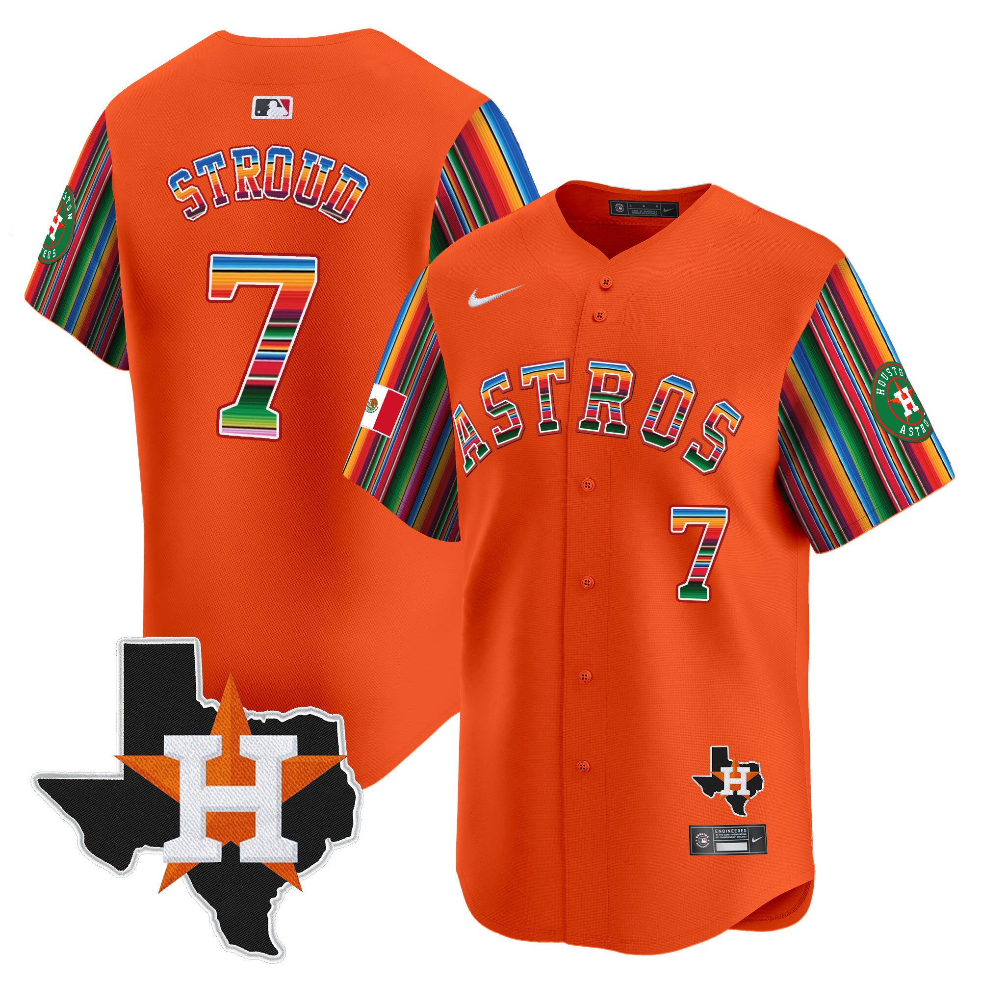 Men's CJ Stroud Houston Astros Mexico Texas Patch Vapor Premier Limited Orange Jersey V5 - All Stitched