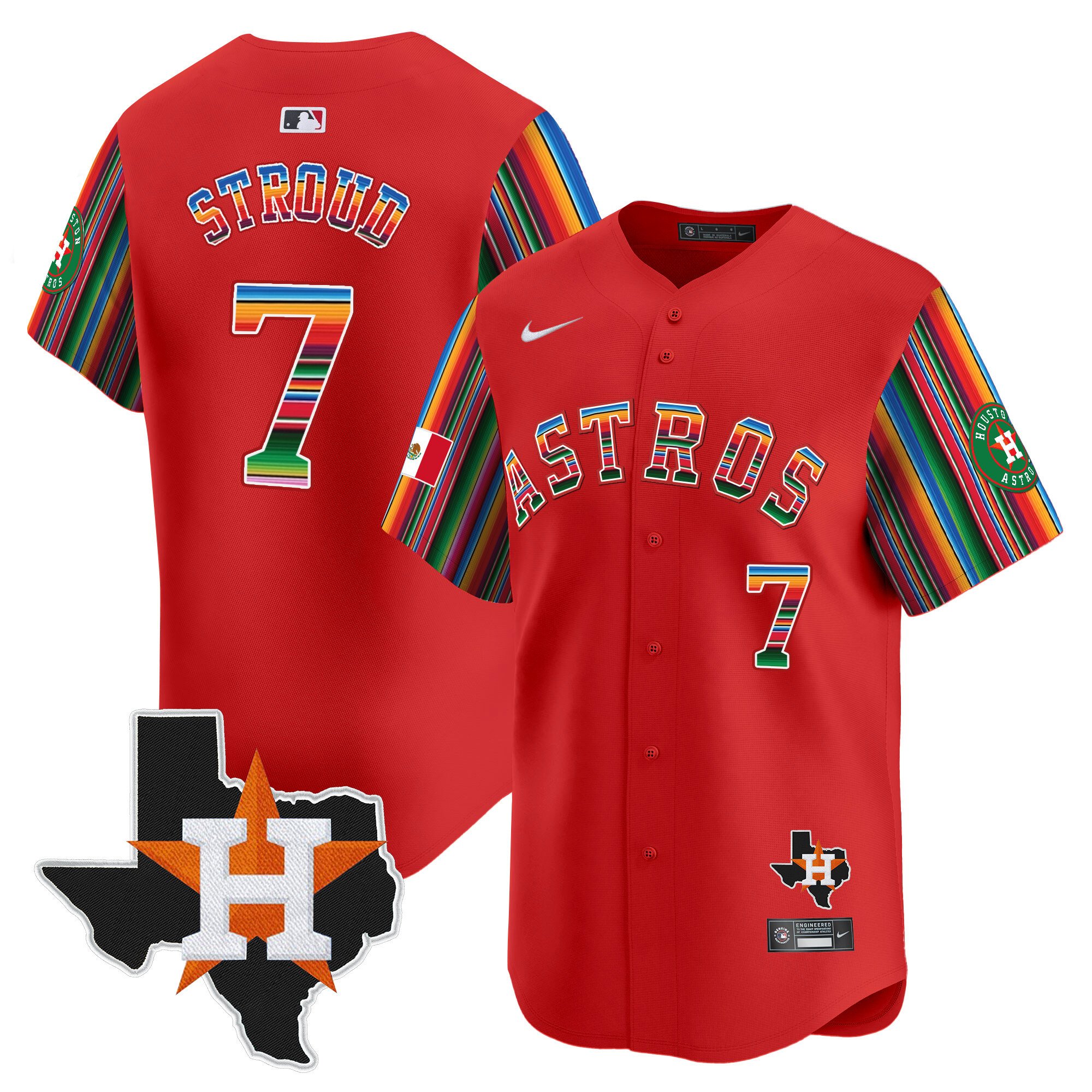 Men's CJ Stroud Houston Astros Mexico Texas Patch Vapor Premier Limited Red Jersey V5 - All Stitched