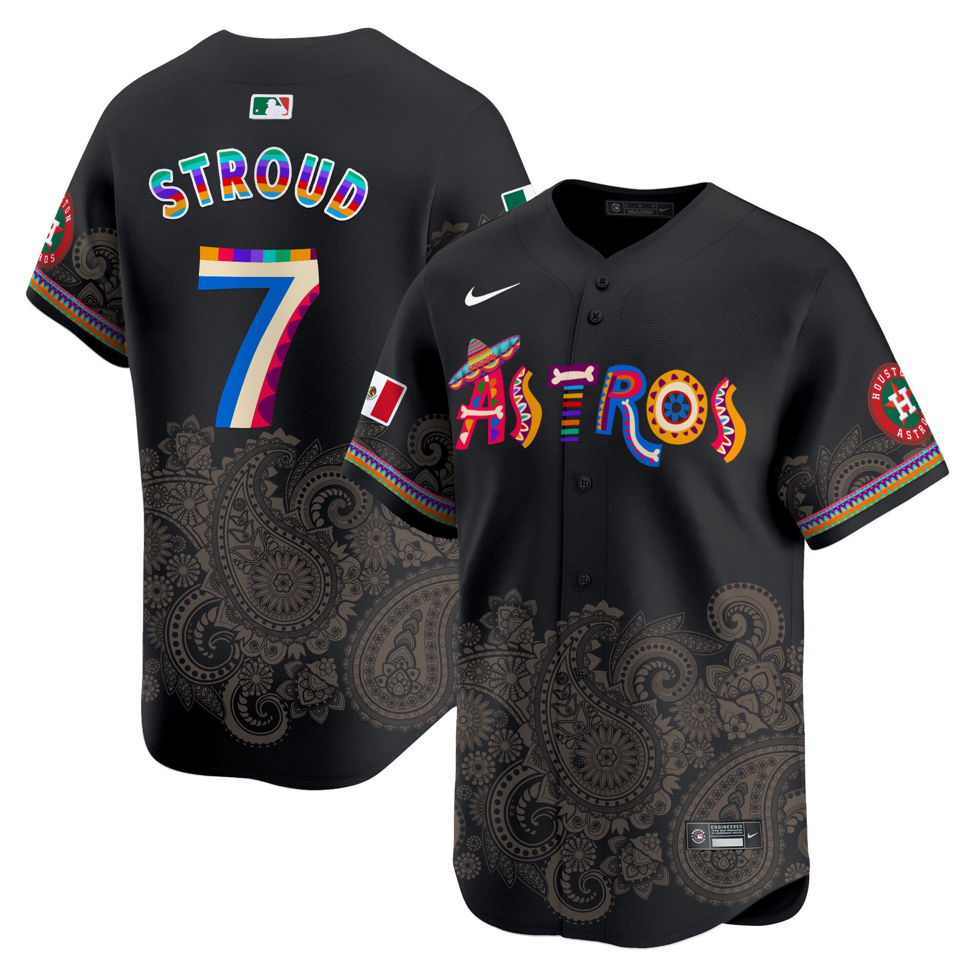 Men's CJ Stroud Houston Astros Paisley Mexico Vapor Premier Limited Black Jersey - Printed