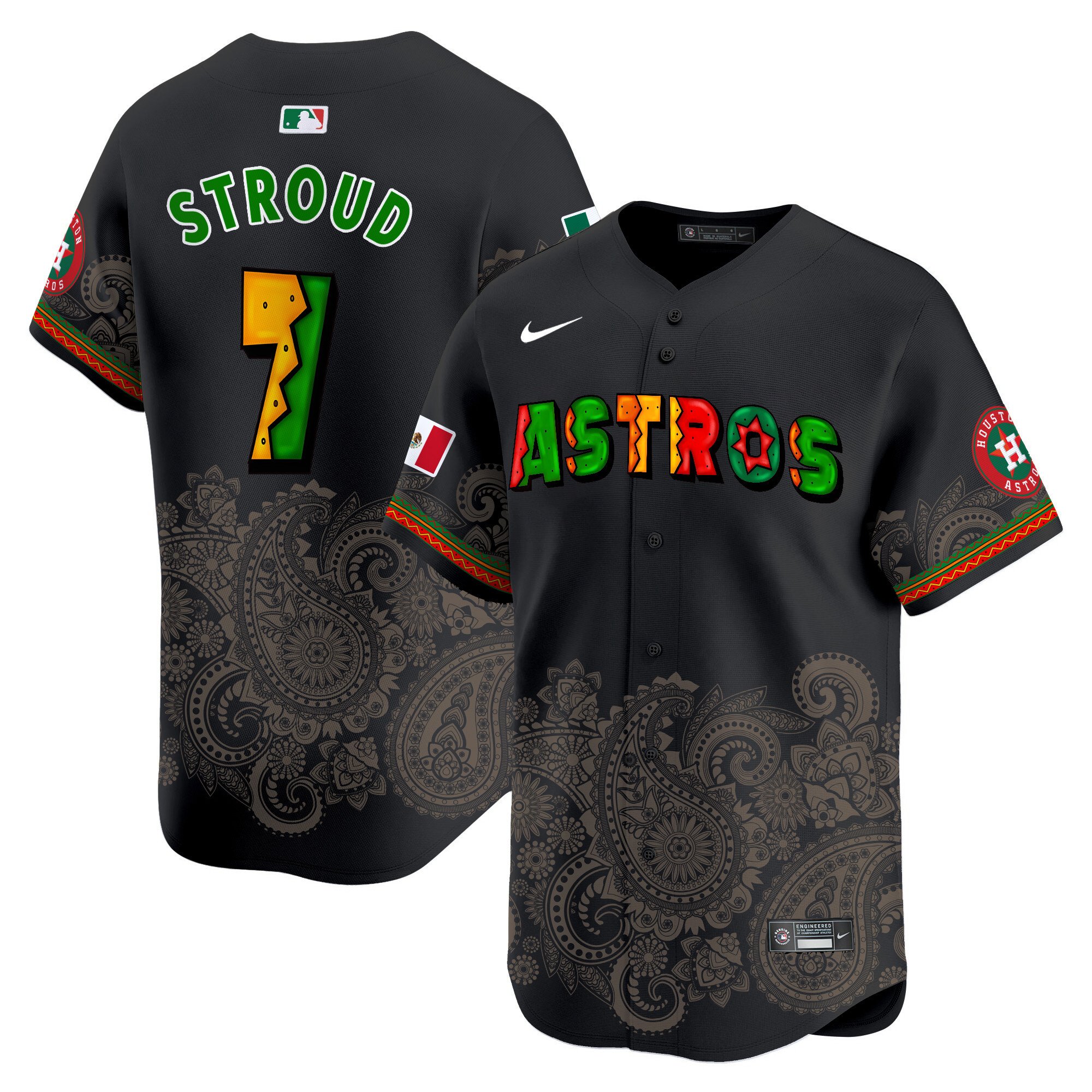 Men's CJ Stroud Houston Astros Paisley Mexico Vapor Premier Limited Black Jersey V3 - Printed