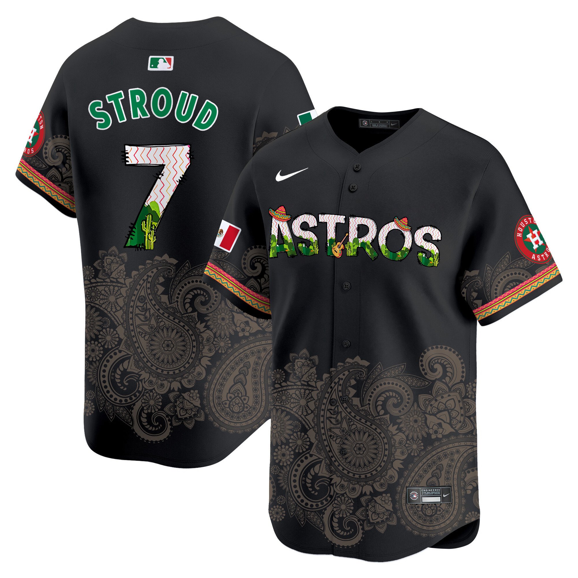 Men's CJ Stroud Houston Astros Paisley Mexico Vapor Premier Limited Black Jersey V4 - Printed