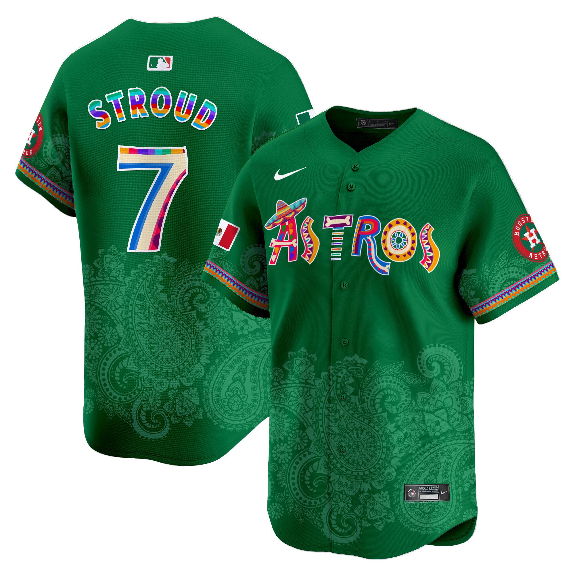 Men's CJ Stroud Houston Astros Paisley Mexico Vapor Premier Limited Green Jersey - Printed