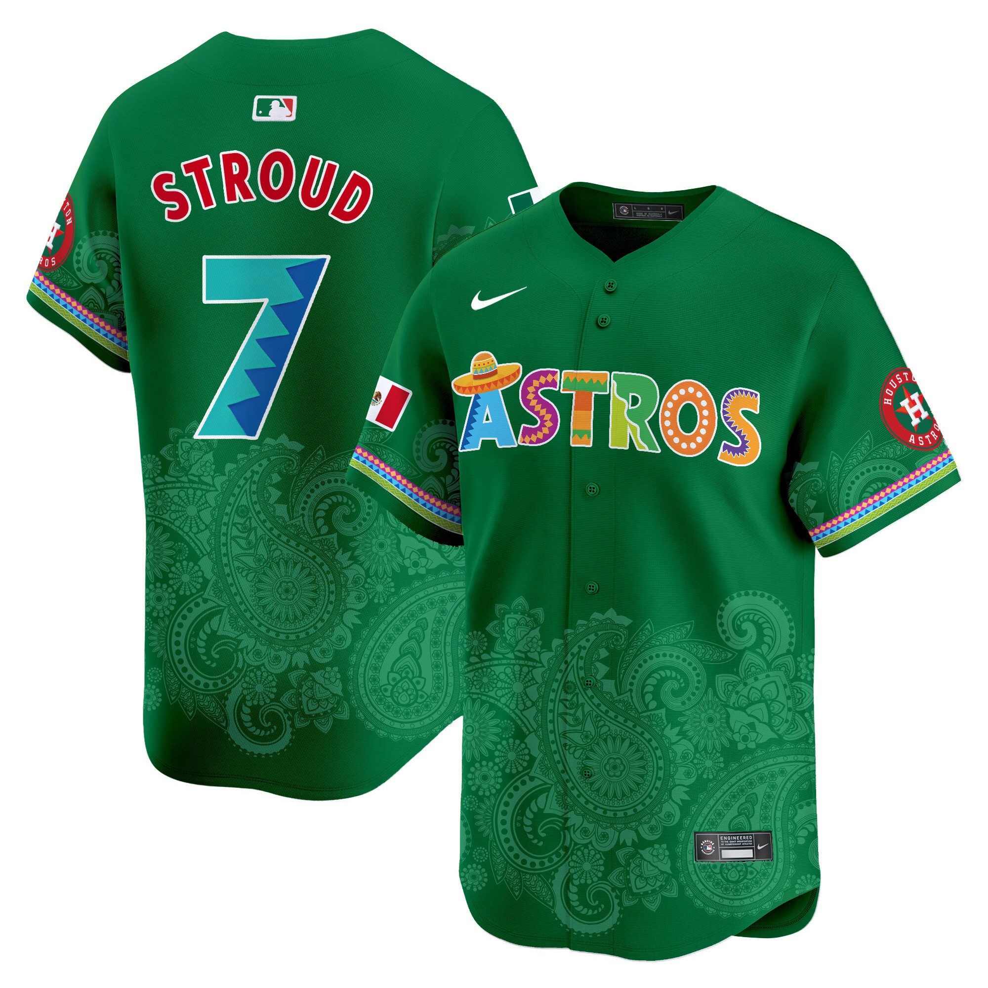 Men's CJ Stroud Houston Astros Paisley Mexico Vapor Premier Limited Green Jersey V5- Printed