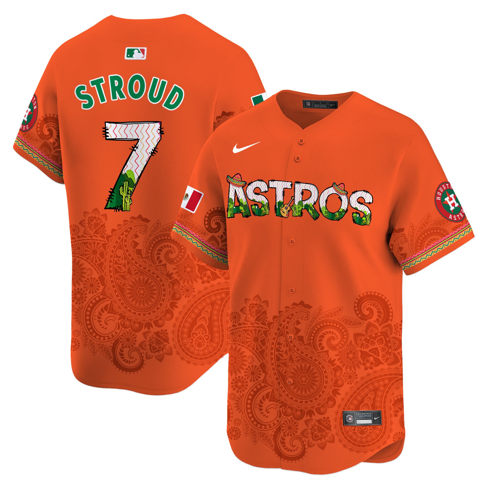 Men's CJ Stroud Houston Astros Paisley Mexico Vapor Premier Limited Orange Jersey V4 - Printed
