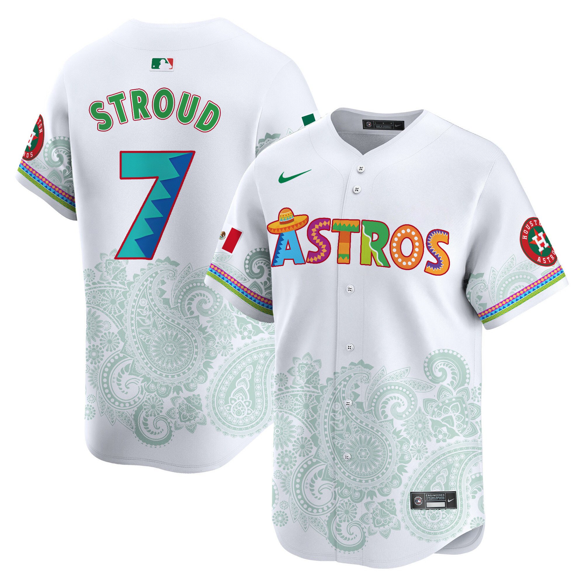 Men's CJ Stroud Houston Astros Paisley Mexico Vapor Premier Limited White Jersey V5- Printed