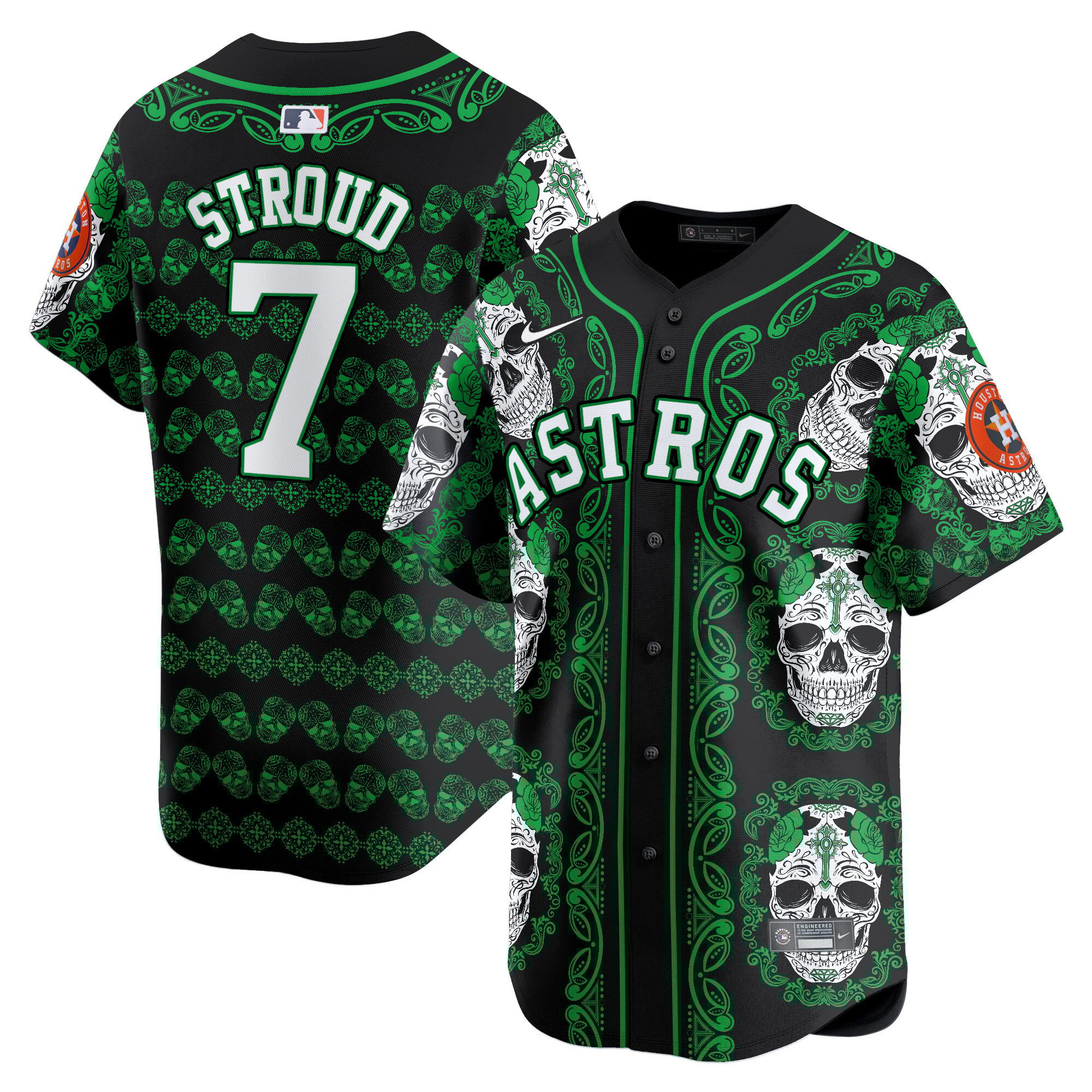 Men's CJ Stroud Houston Astros Paisley Sugar Skull Vapor Premier Limited Green Jersey - Printed