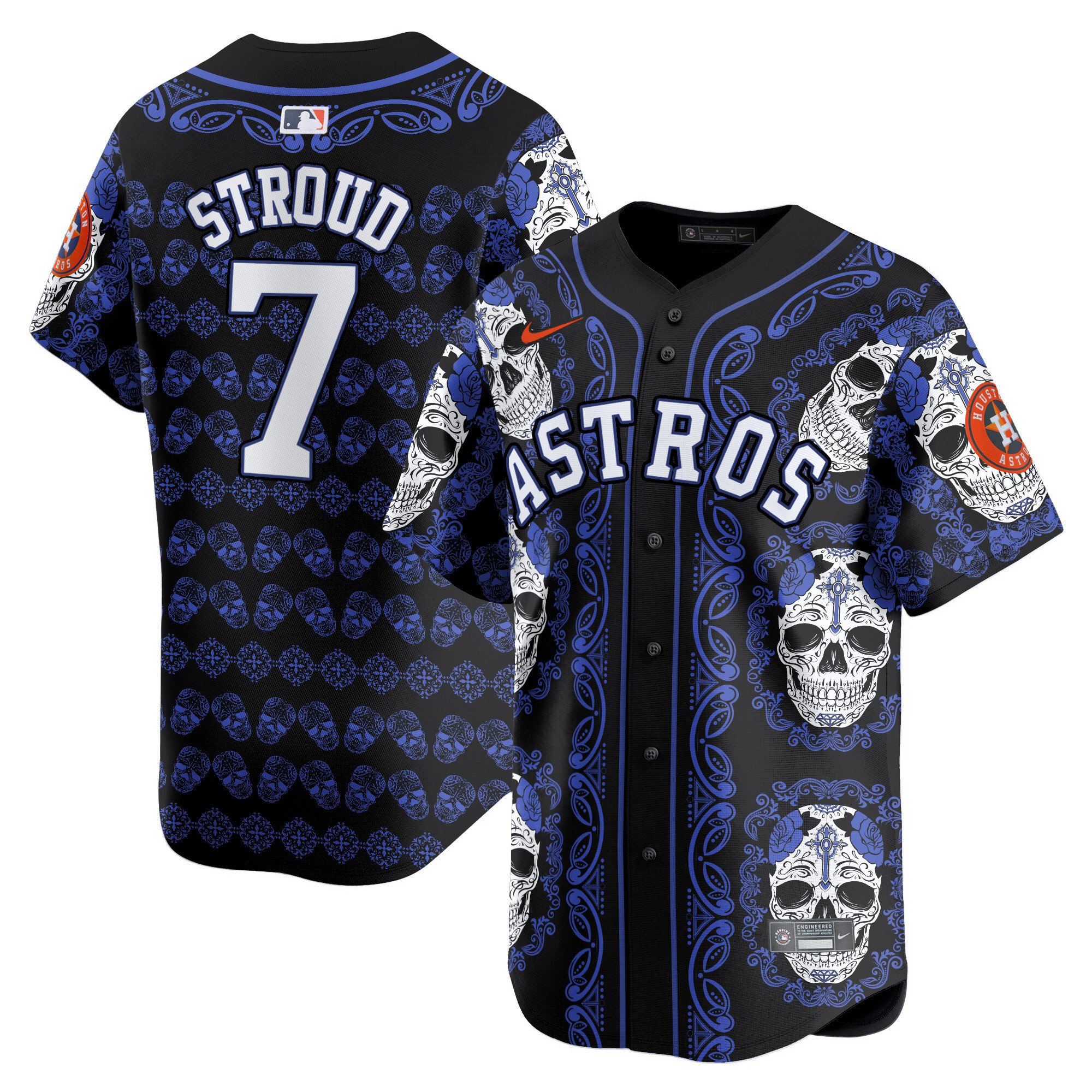 Men's CJ Stroud Houston Astros Paisley Sugar Skull Vapor Premier Limited Navy Jersey - Printed