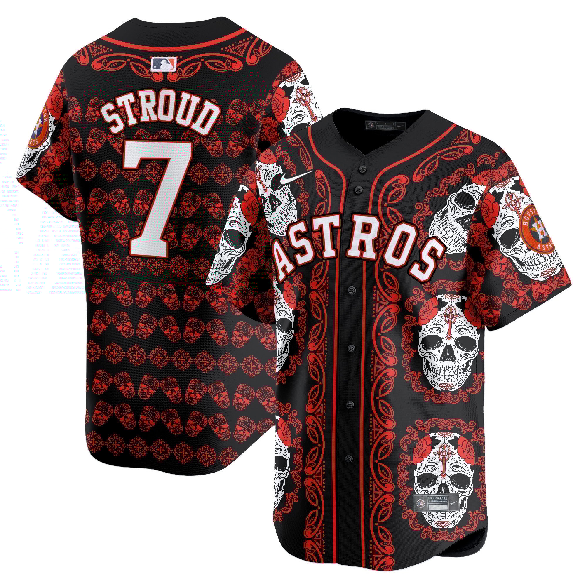 Men's CJ Stroud Houston Astros Paisley Sugar Skull Vapor Premier Limited Red Jersey - Printed