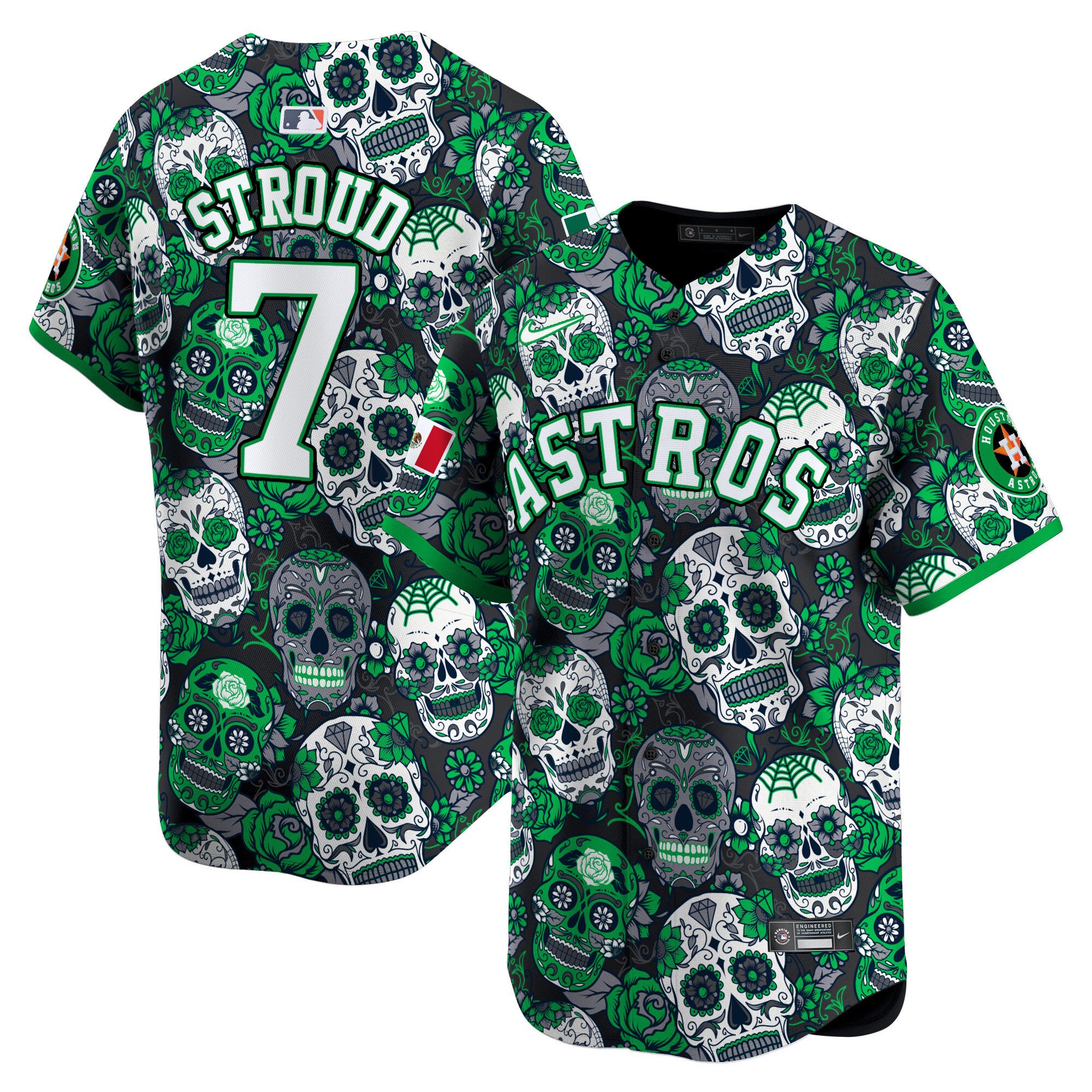 Men's CJ Stroud Houston Astros Sugar Skull Mexico Vapor Premier Limited Green Jersey - Printed