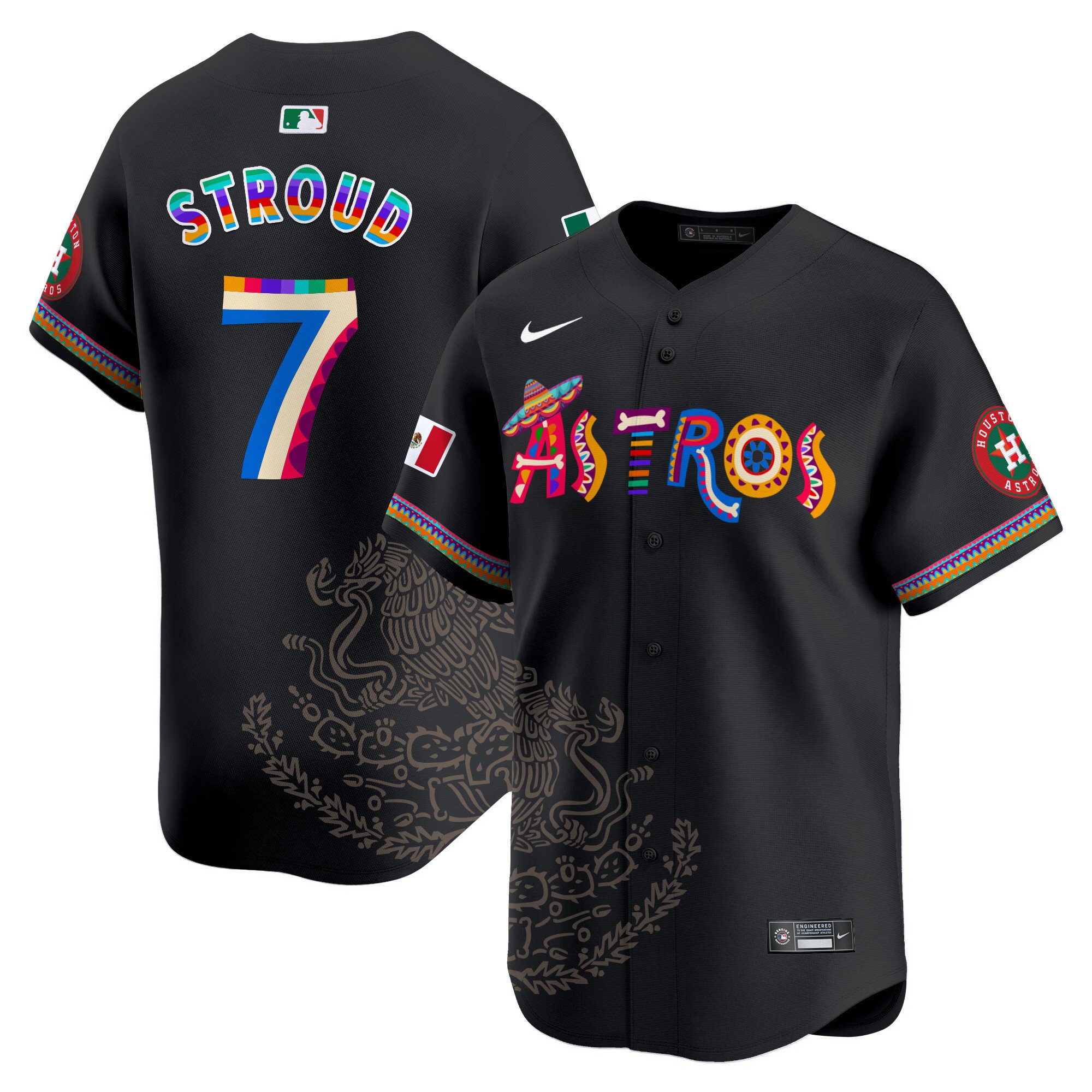 Men's CJ Stroud Houston Astros Viva Mexico Heritage Vapor Premier Limited Black Jersey - Printed