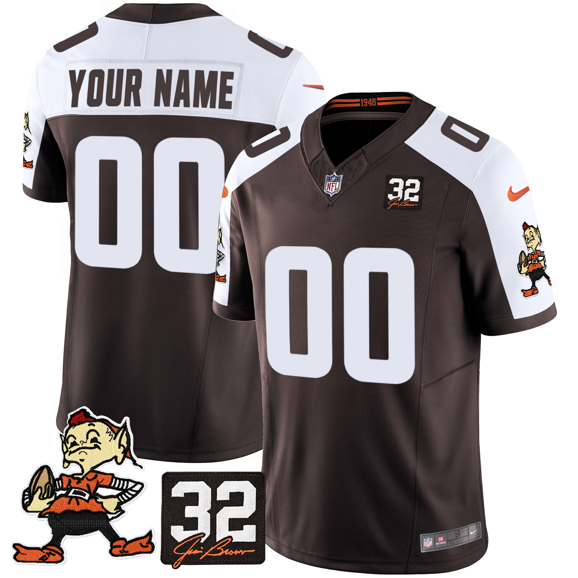 Men's Cleveland Browns #32 Jim Brown Memorial Patch Vapor Limited Custom Alternate Jersey V2 - All Stitched