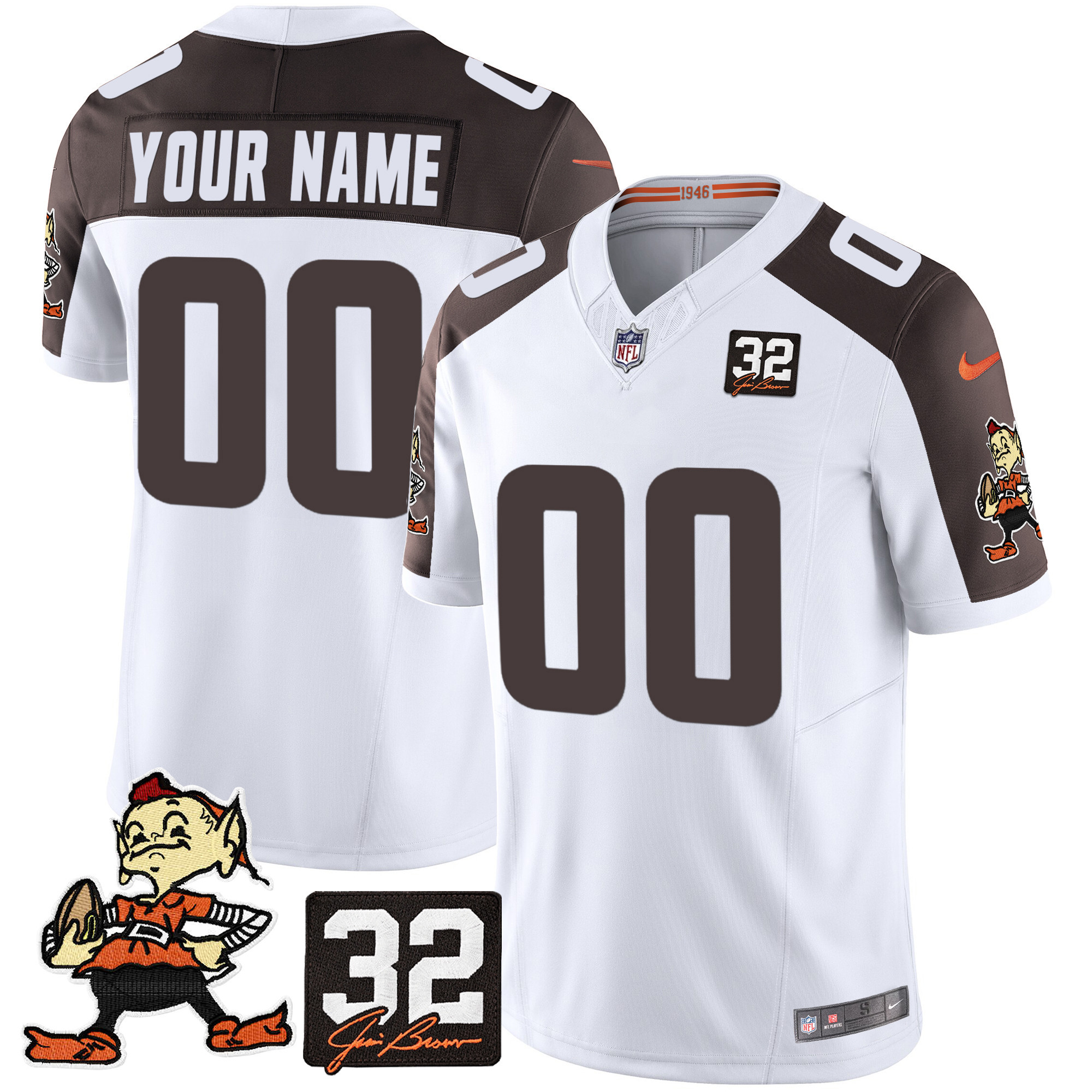 Men's Cleveland Browns #32 Jim Brown Memorial Patch Vapor Limited Custom Inverted Jersey V2 - All Stitched