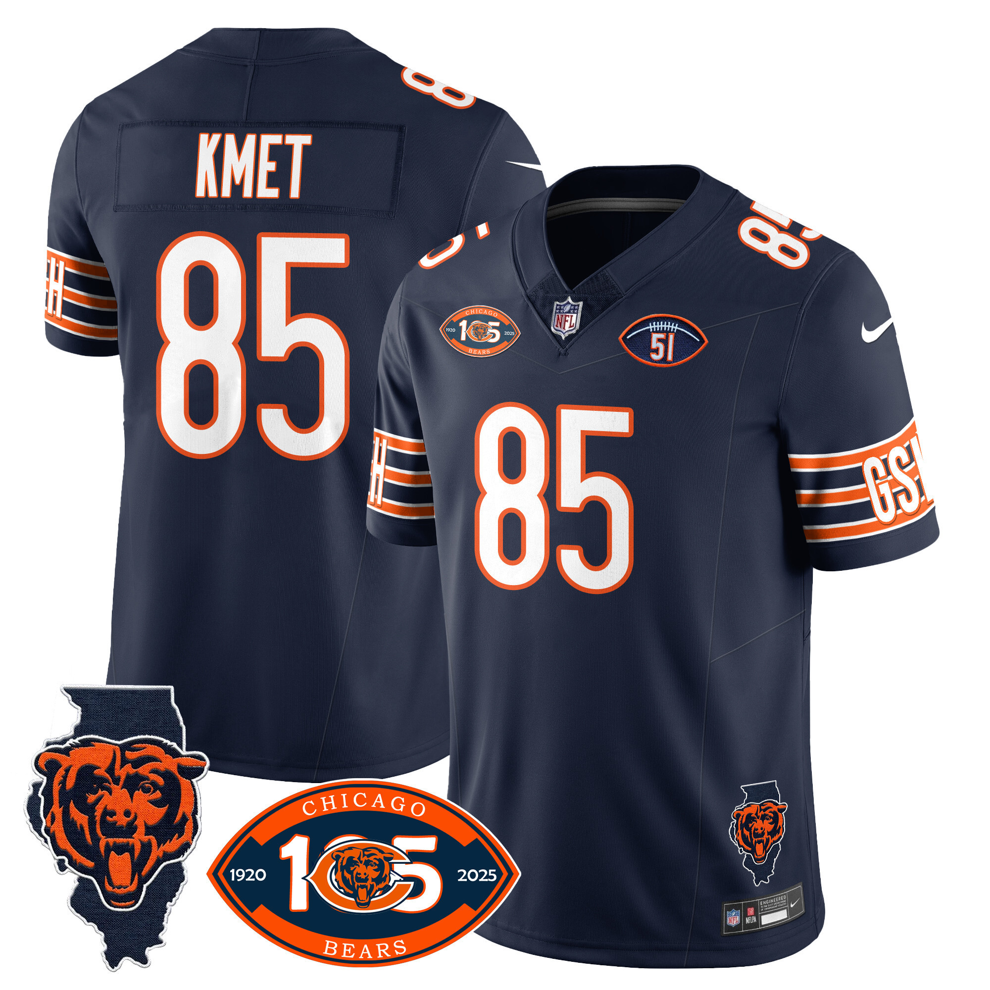 Men's Cole Kmet Chicago Bears 1920-2025 The Chicago Bears Vapor Limited Navy Jersey - All Stitched