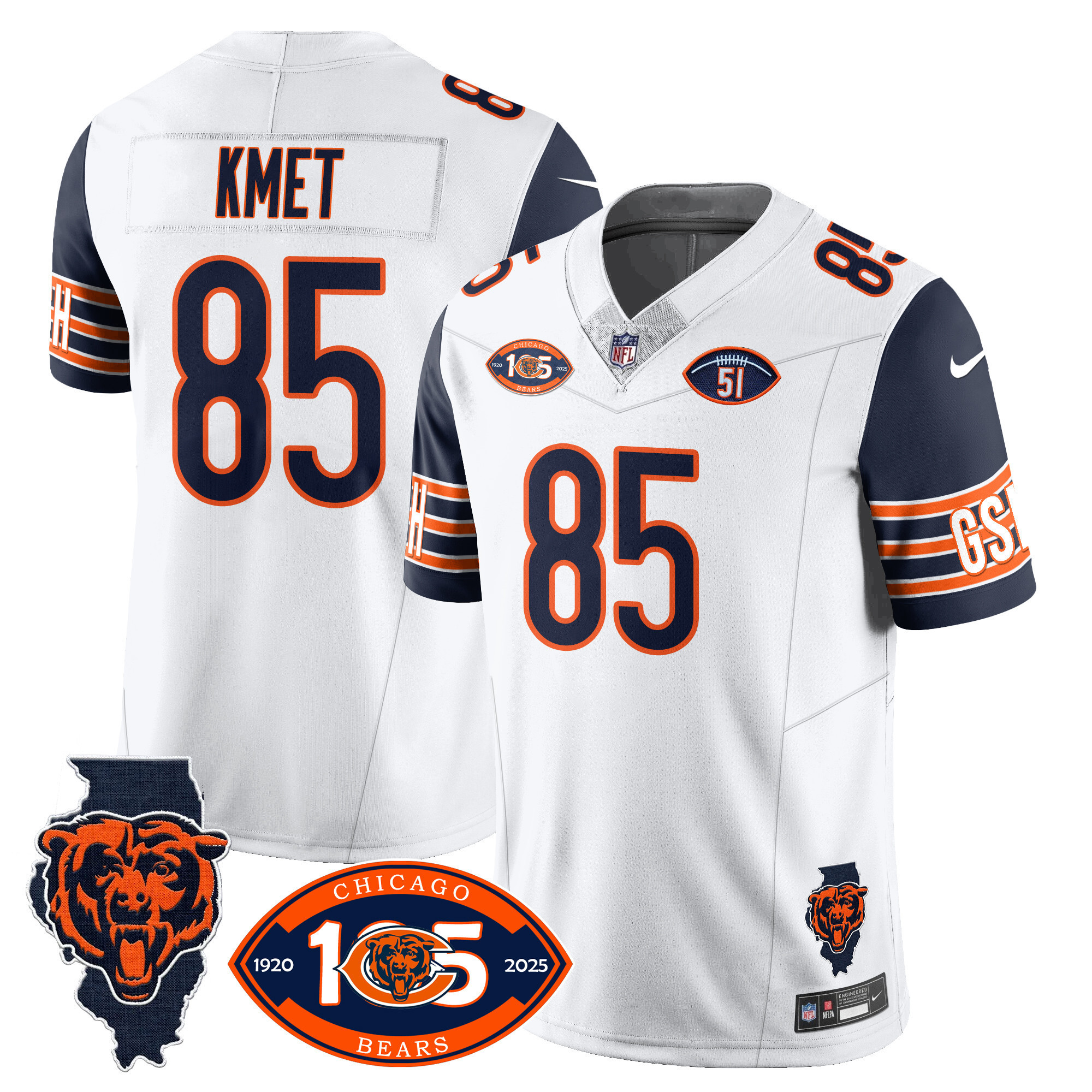 Men's Cole Kmet Chicago Bears 1920-2025 The Chicago Bears Vapor Limited Navy Sleeves Jersey - All Stitched