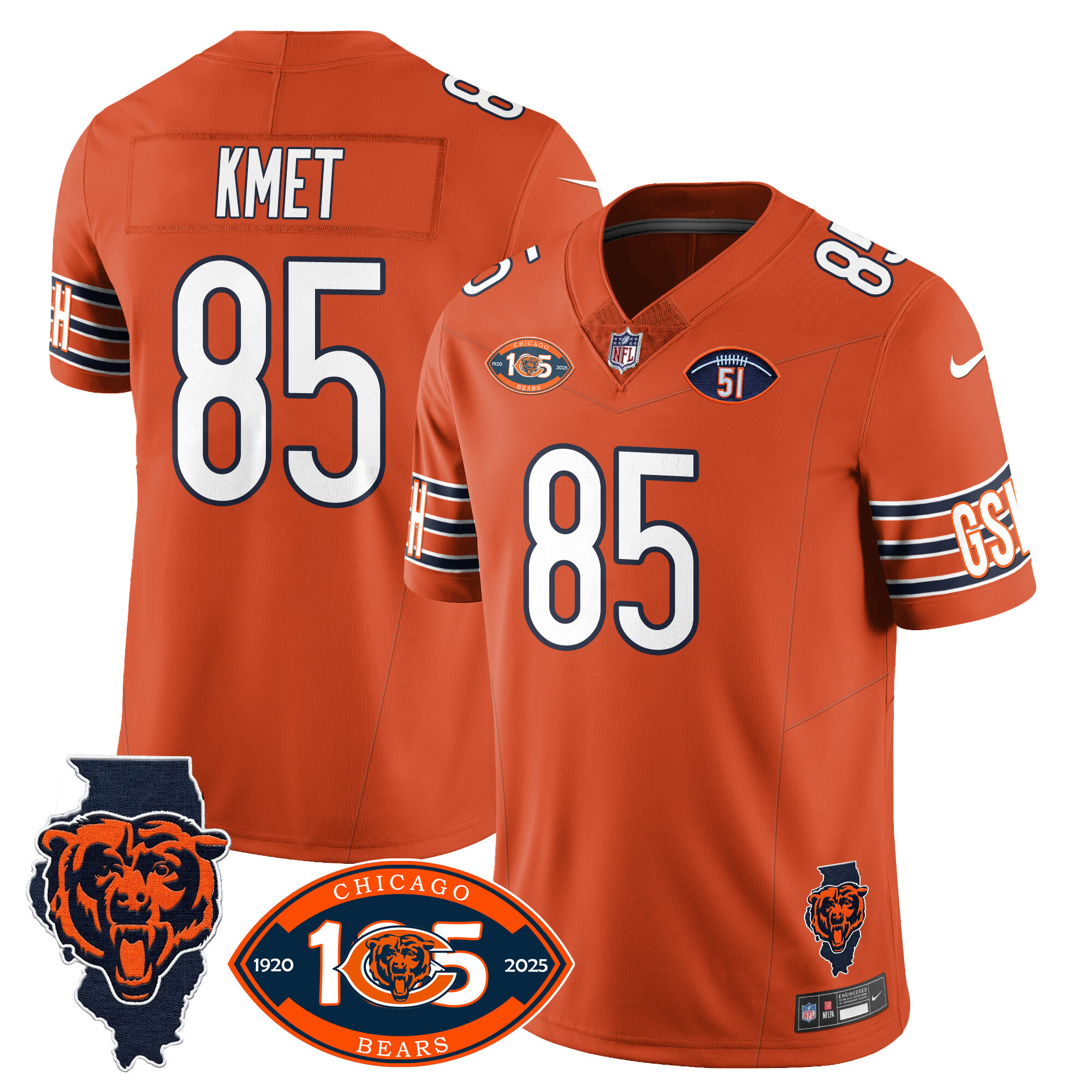 Men's Cole Kmet Chicago Bears 1920-2025 The Chicago Bears Vapor Limited Orange Jersey - All Stitched