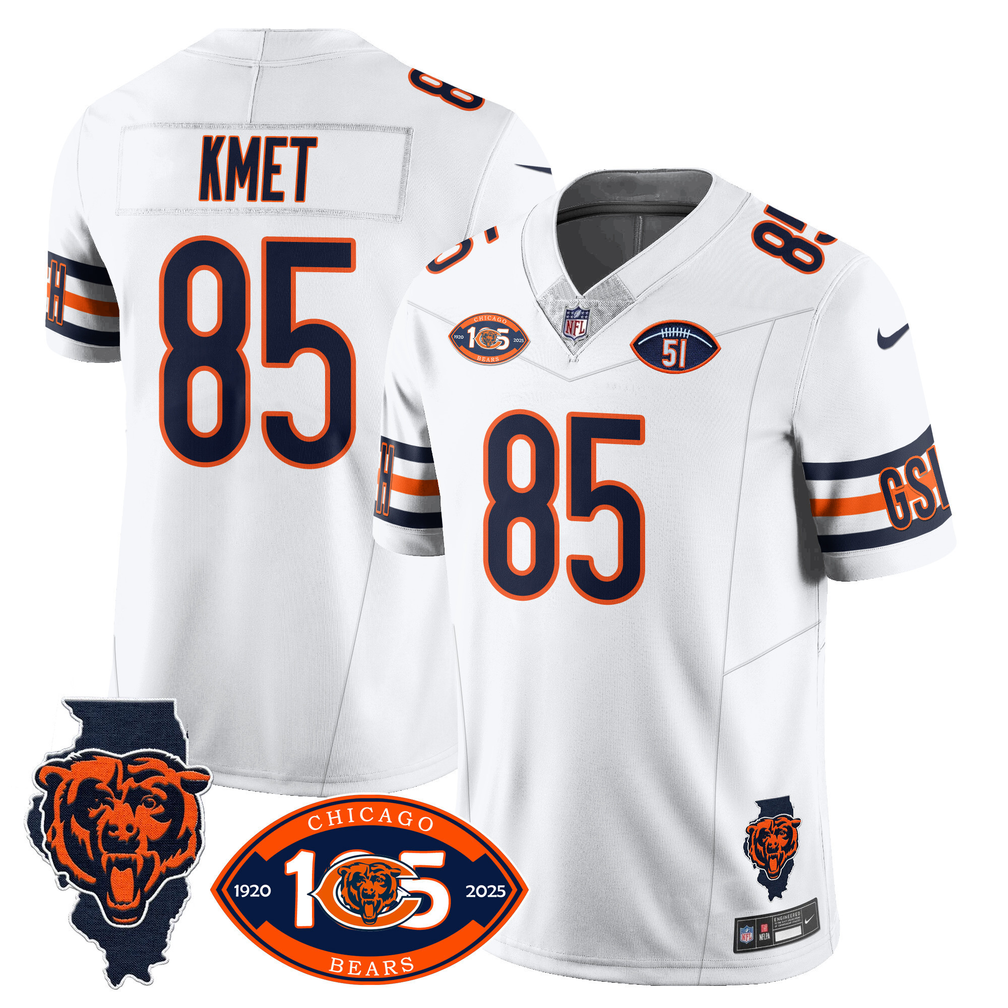 Men's Cole Kmet Chicago Bears 1920-2025 The Chicago Bears Vapor Limited White Jersey - All Stitched