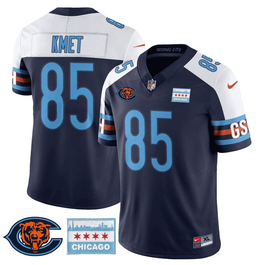 Men's Cole Kmet Chicago Bears City Edition GSH Navy Alternate Jersey - Chicago Flag - All Stitched