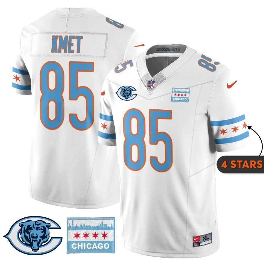 Men's Cole Kmet Chicago Bears City Edition White Jersey - Chicago Flag - All Stitched