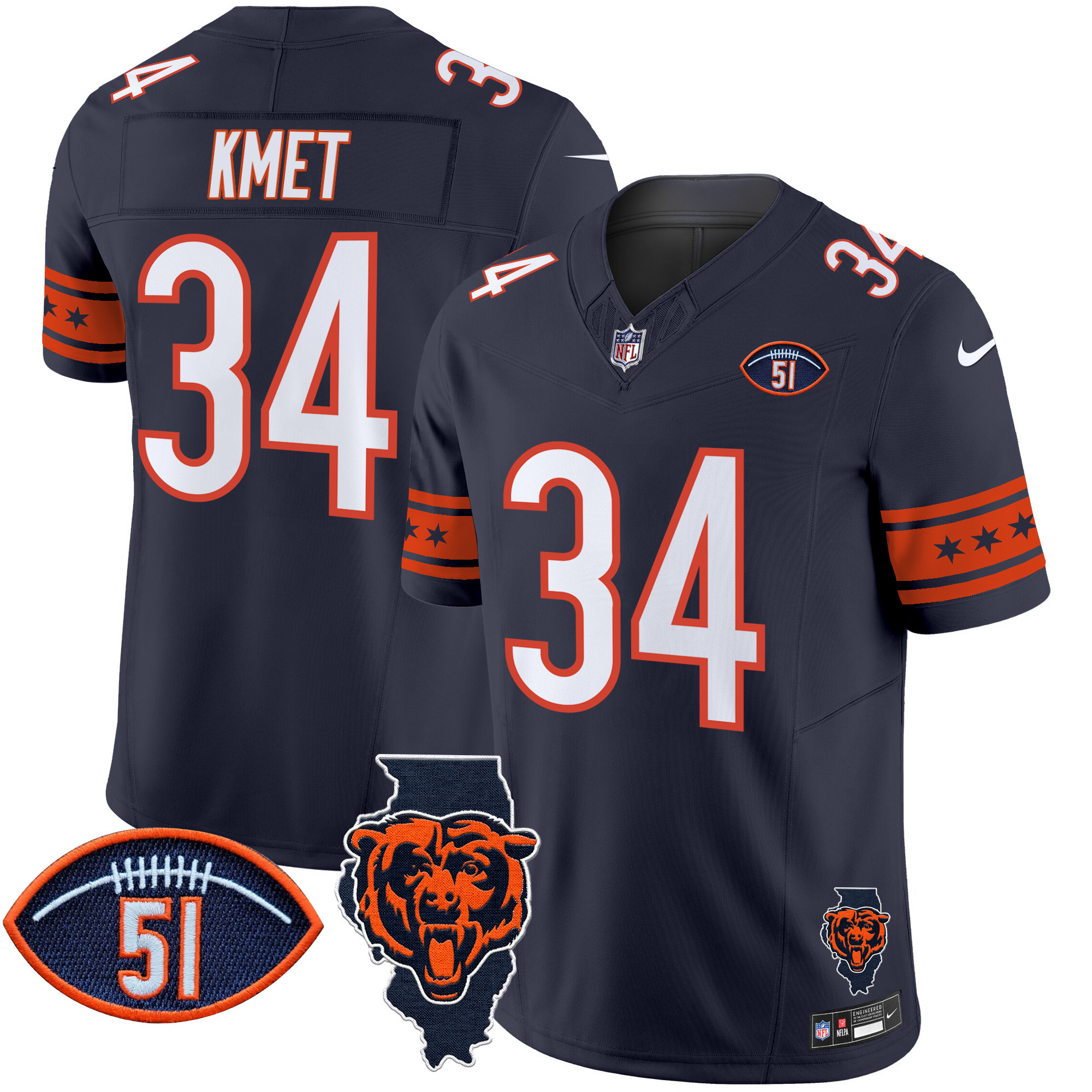Men's Cole Kmet Chicago Bears Illinois & Dick Butkus Patch Vapor Limited Navy Jersey - All Stitched