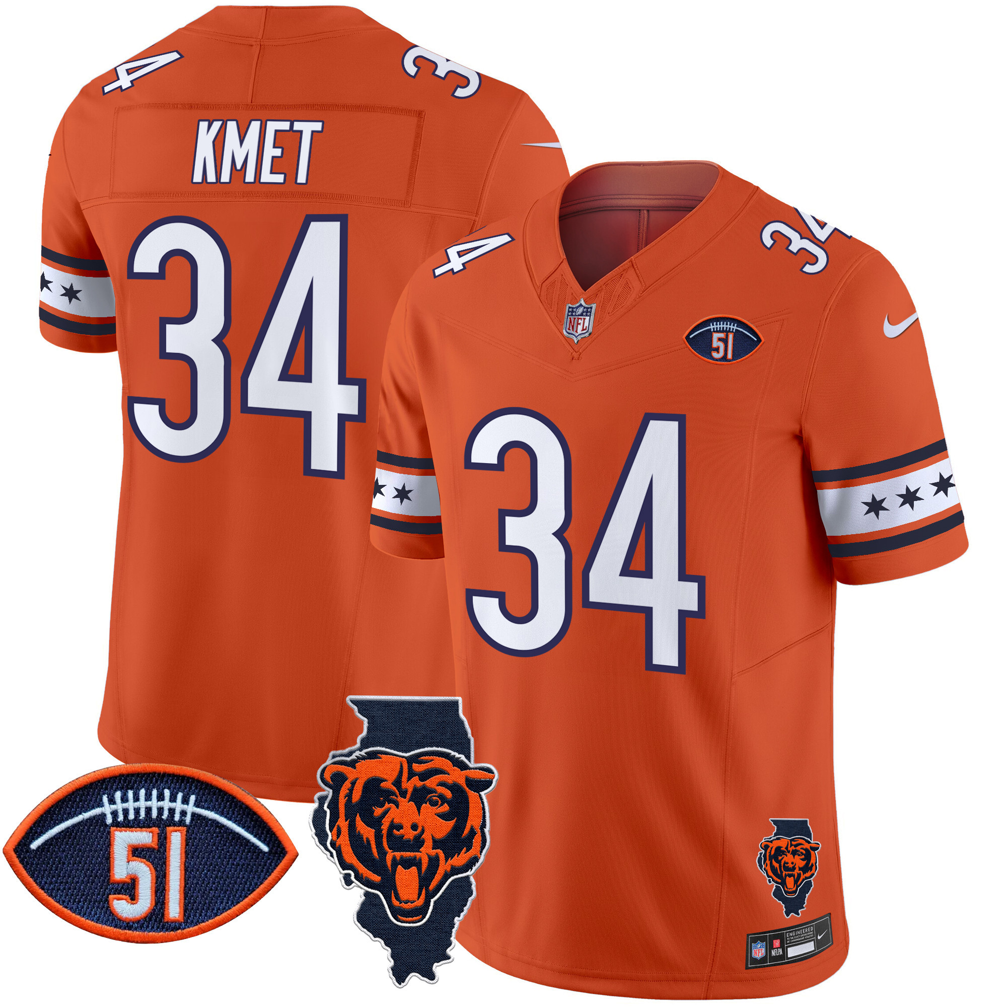 Men's Cole Kmet Chicago Bears Illinois & Dick Butkus Patch Vapor Limited Orange Jersey - All Stitched