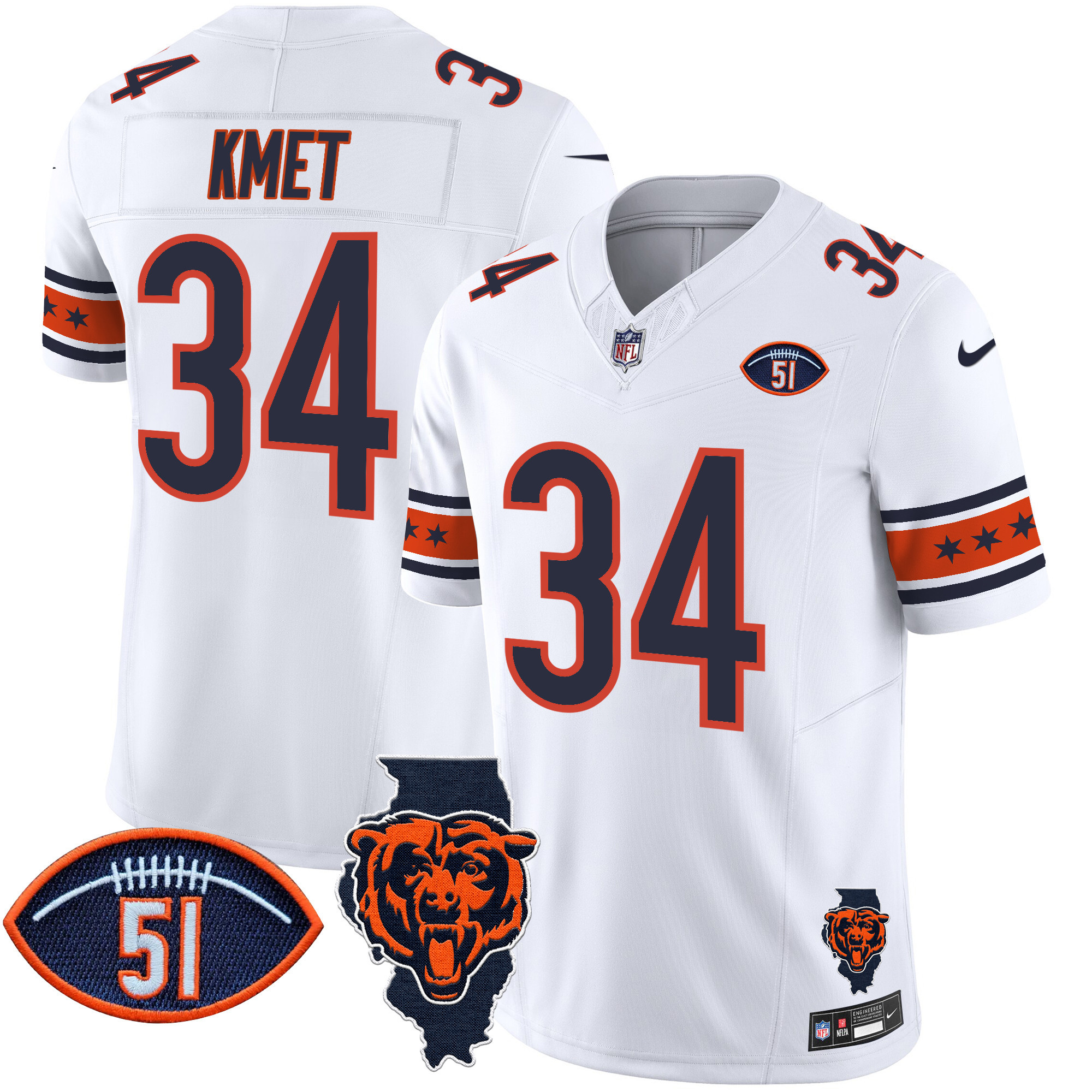 Men's Cole Kmet Chicago Bears Illinois & Dick Butkus Patch Vapor Limited White Jersey - All Stitched