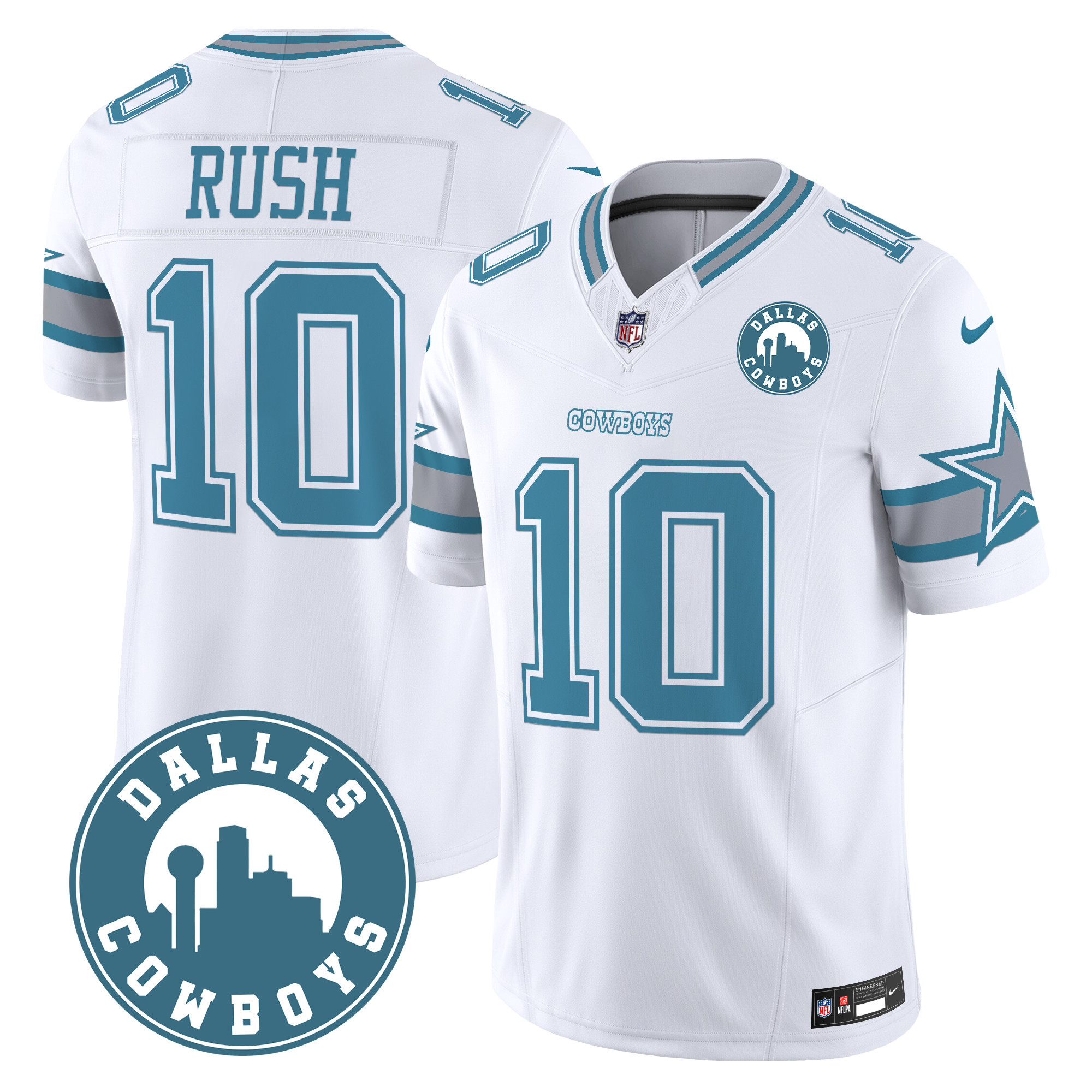 Men's Cooper Rush Dallas Cowboys "Dallas City" Patch Vapor Limited Heritage Jersey - All Stitched