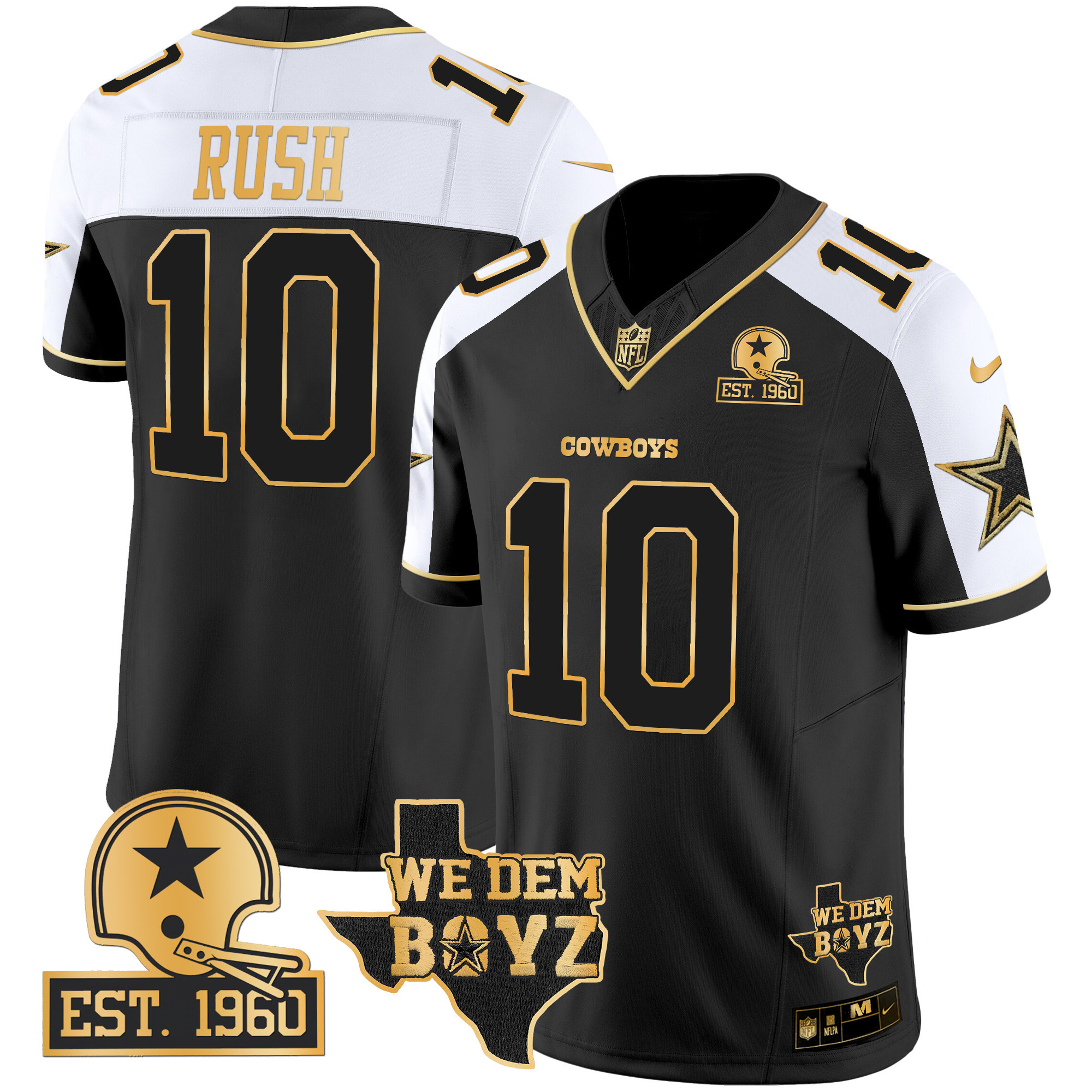 Men's Cooper Rush Dallas Cowboys Est. 1960 & We Dem Boyz Patch Gold Vapor Limited Alternate Jersey V2 - All Stitched