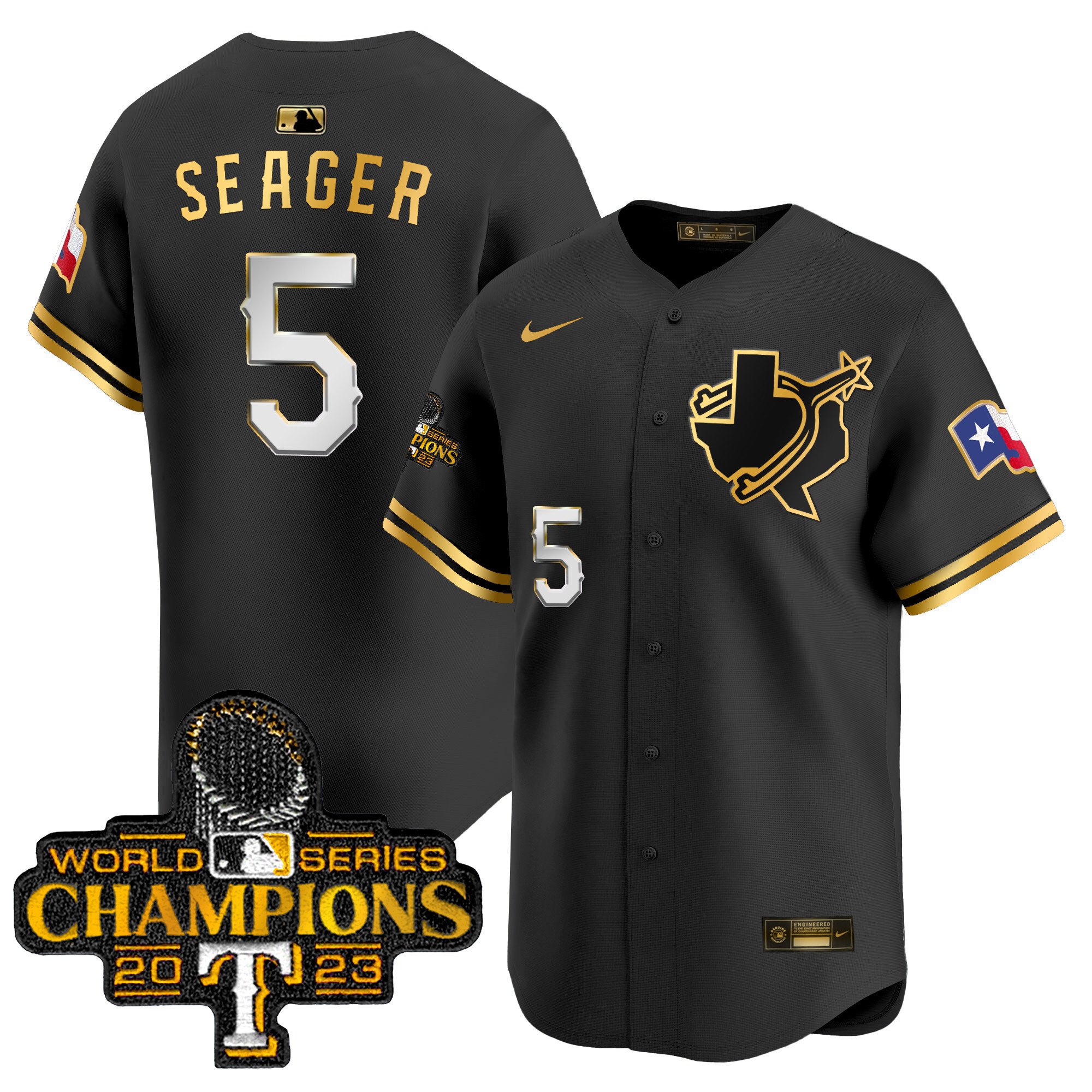Men's Corey Seager Texas Rangers World Series Champions Vapor Premier Limited Black Gold Jersey V3 - All Stitched