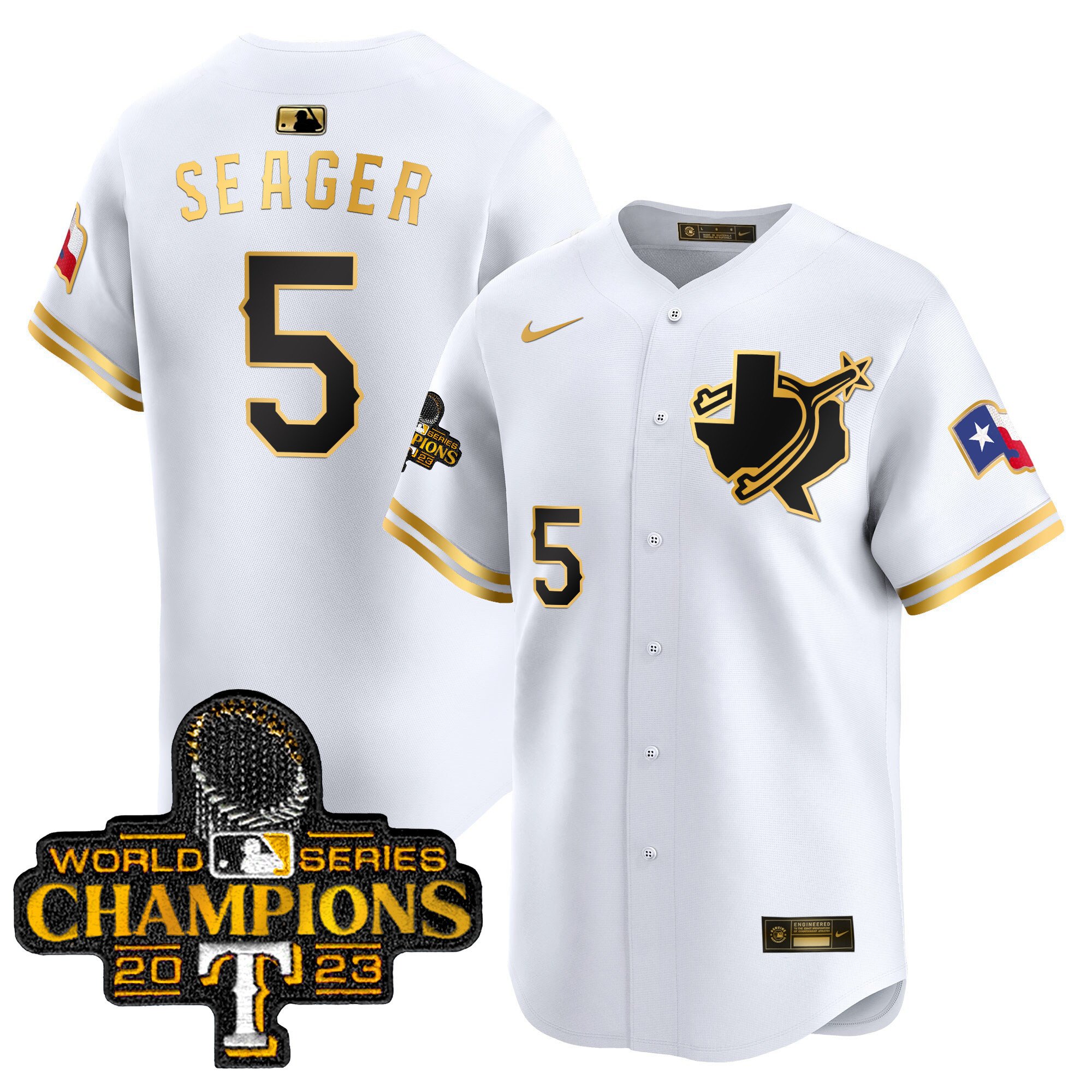 Men's Corey Seager Texas Rangers World Series Champions Vapor Premier Limited White Gold Jersey V3 - All Stitched