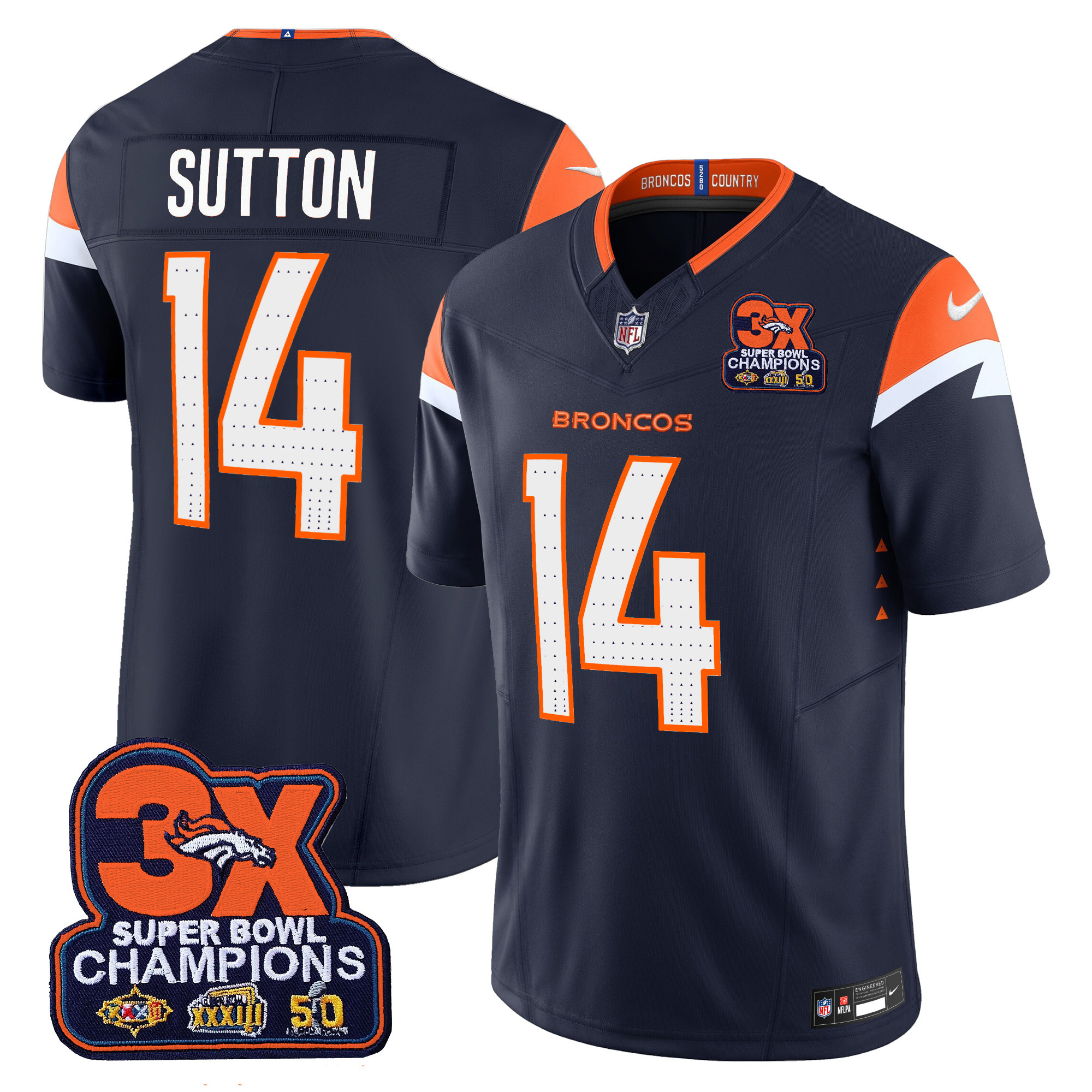 Men's Courtland Sutton Denver Broncos 3-Time Champions Patch Vapor Limited Navy Jersey - All Stitched