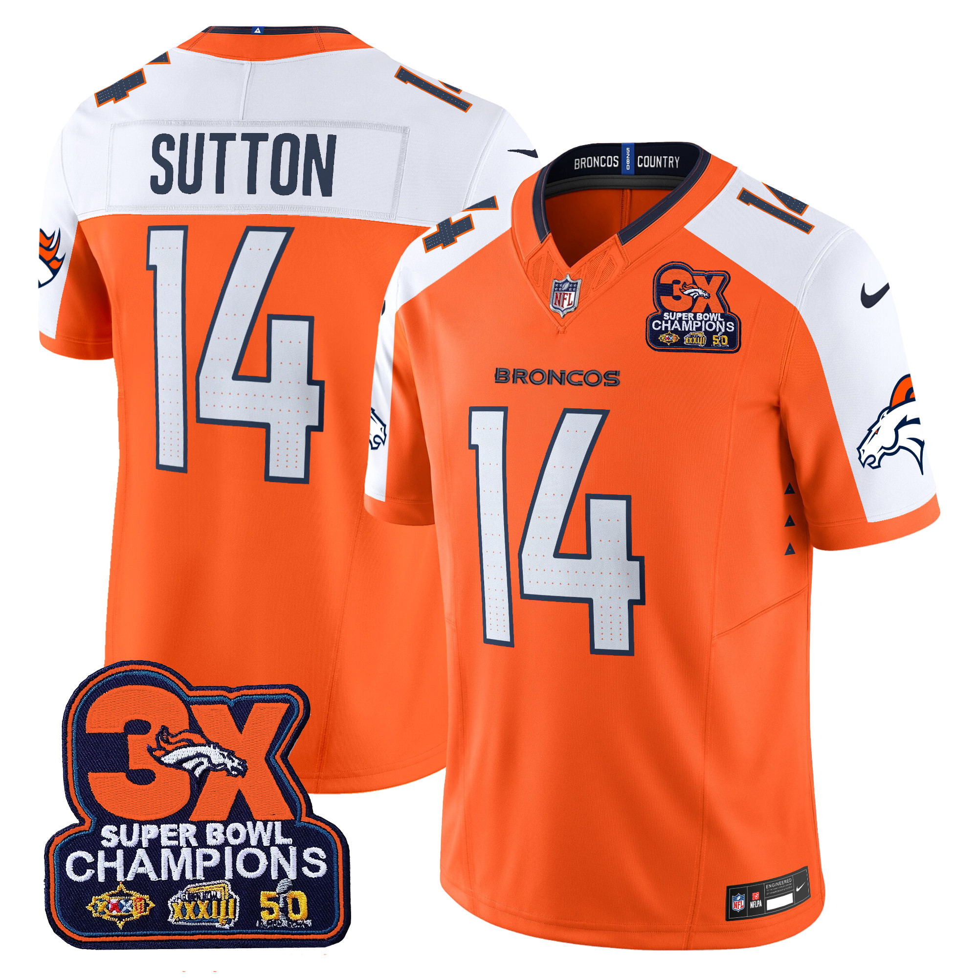 Men's Courtland Sutton Denver Broncos 3-Time Champions Patch Vapor Limited Orange Alternate Jersey - All Stitched