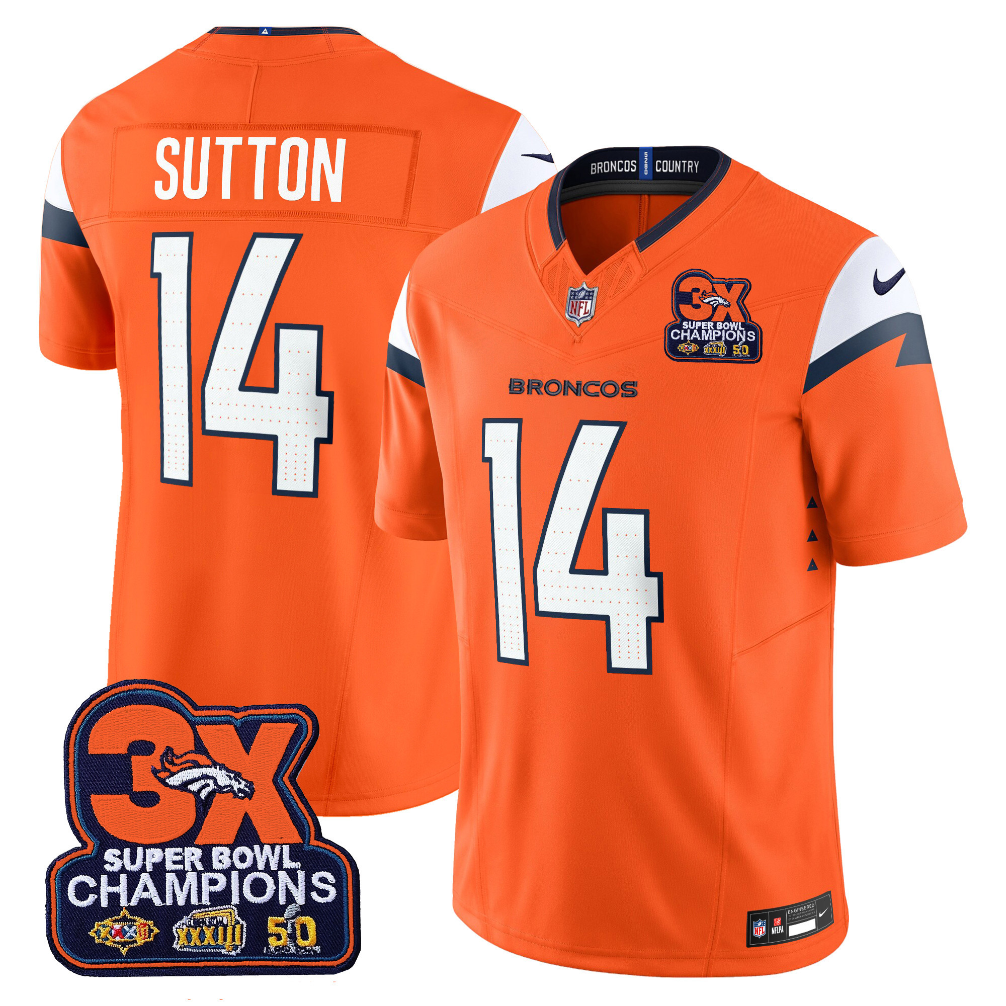 Men's Courtland Sutton Denver Broncos 3-Time Champions Patch Vapor Limited Orange Jersey - All Stitched