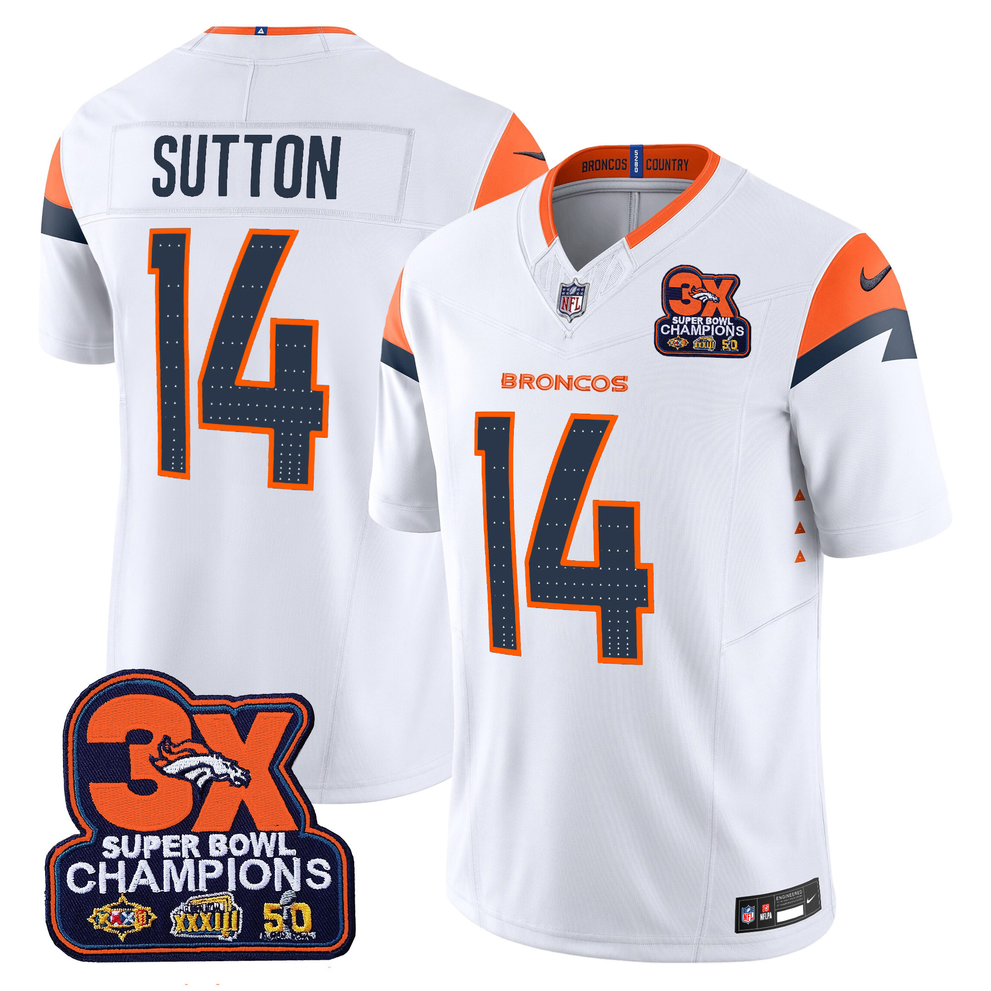 Men's Courtland Sutton Denver Broncos 3-Time Champions Patch Vapor Limited White Jersey - All Stitched