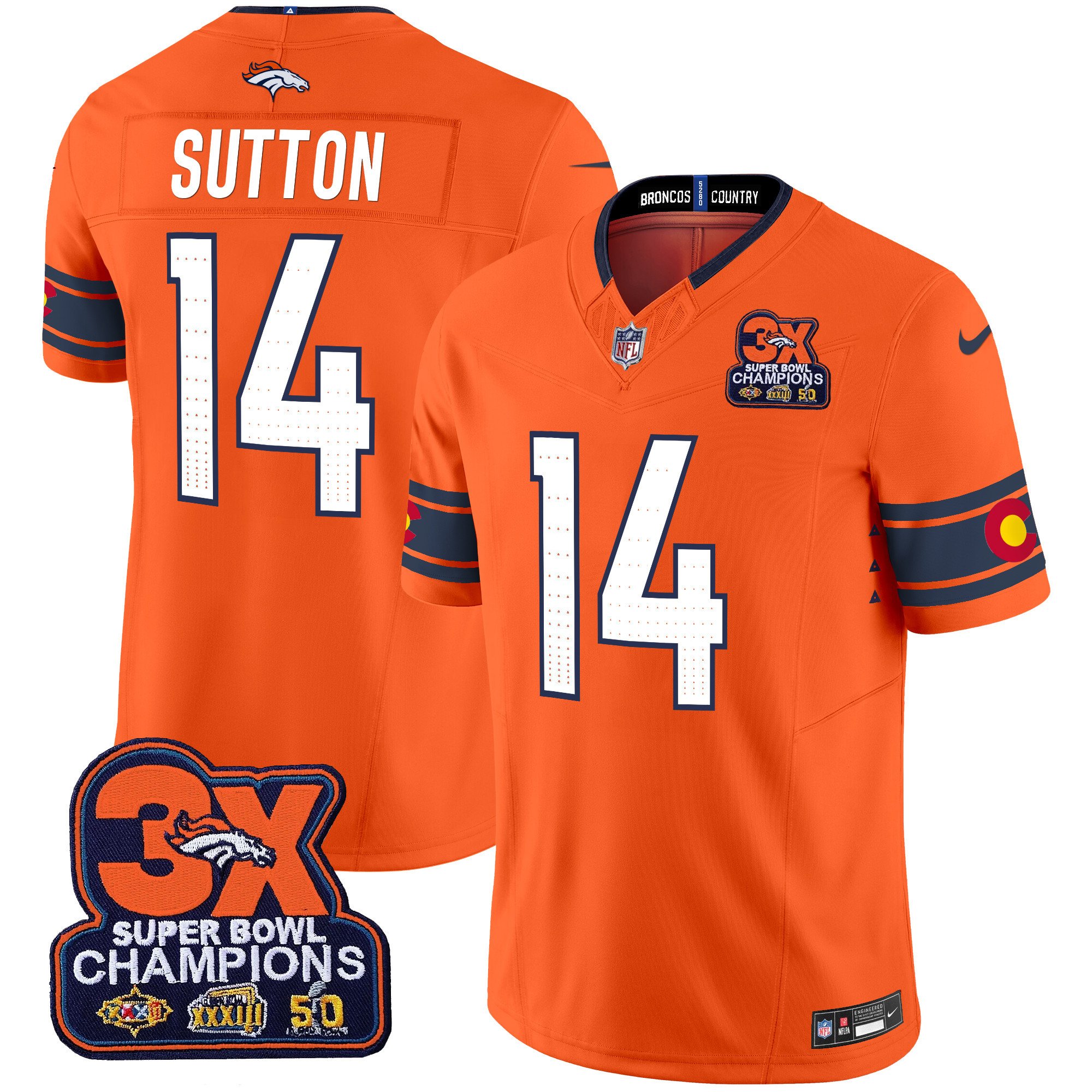 Men's Courtland Sutton Denver Broncos 3x Patch "Colorado Flag" Vapor Limited Orange Jersey - All Stitched