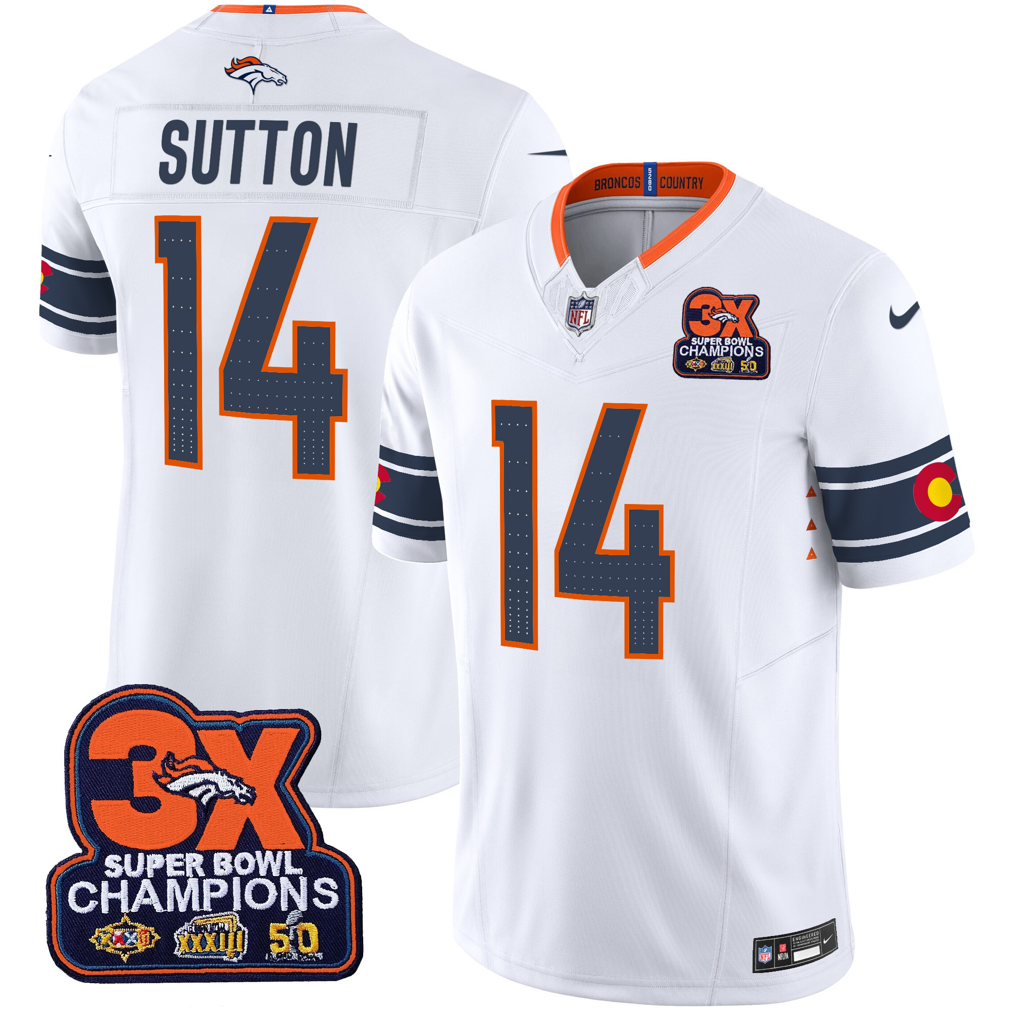 Men's Courtland Sutton Denver Broncos 3x Patch "Colorado Flag" Vapor Limited White Jersey - All Stitched