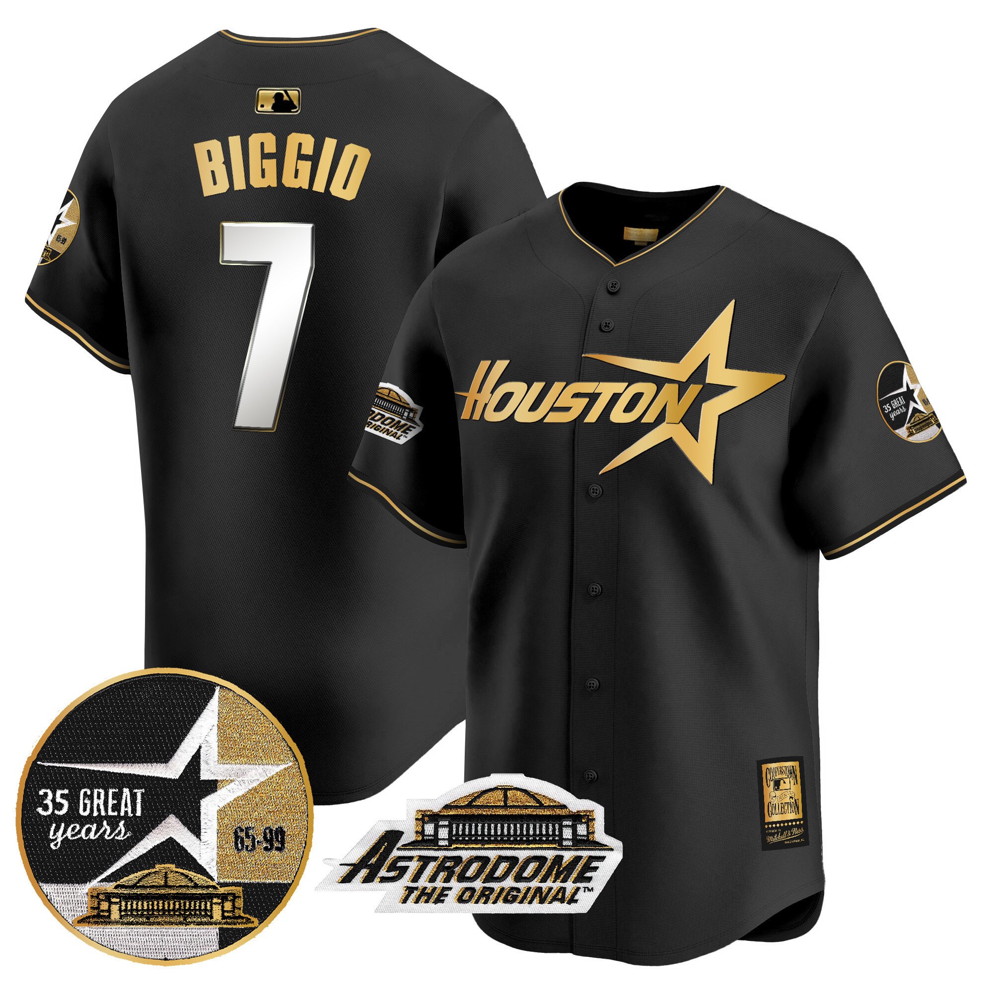 Men's Craig Biggio Houston Astros 1999 Throwback 35th & Astrodome Patch Vapor Premier Limited Black Gold Jersey V2 - All Stitched