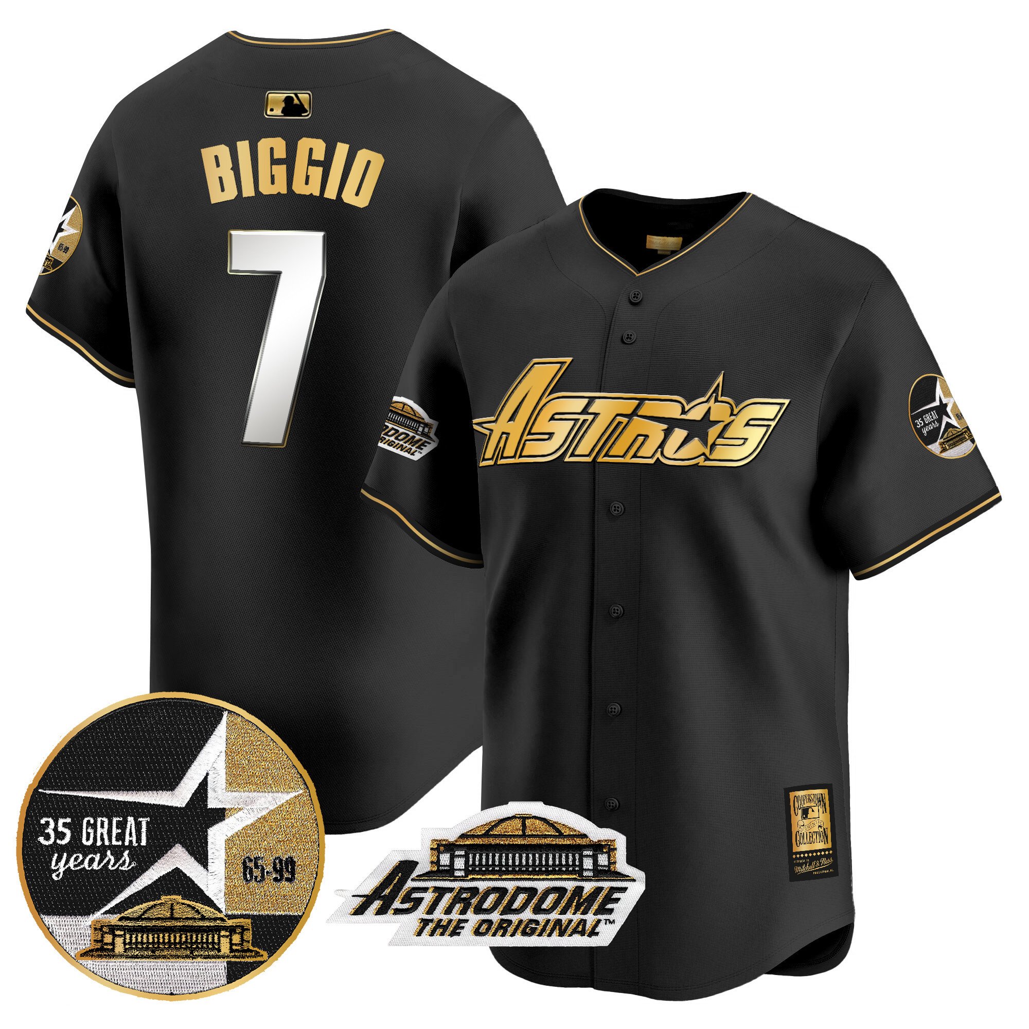 Men's Craig Biggio Houston Astros 1999 Throwback 35th & Astrodome Patch Vapor Premier Limited Black Gold Jersey V3 - All Stitched