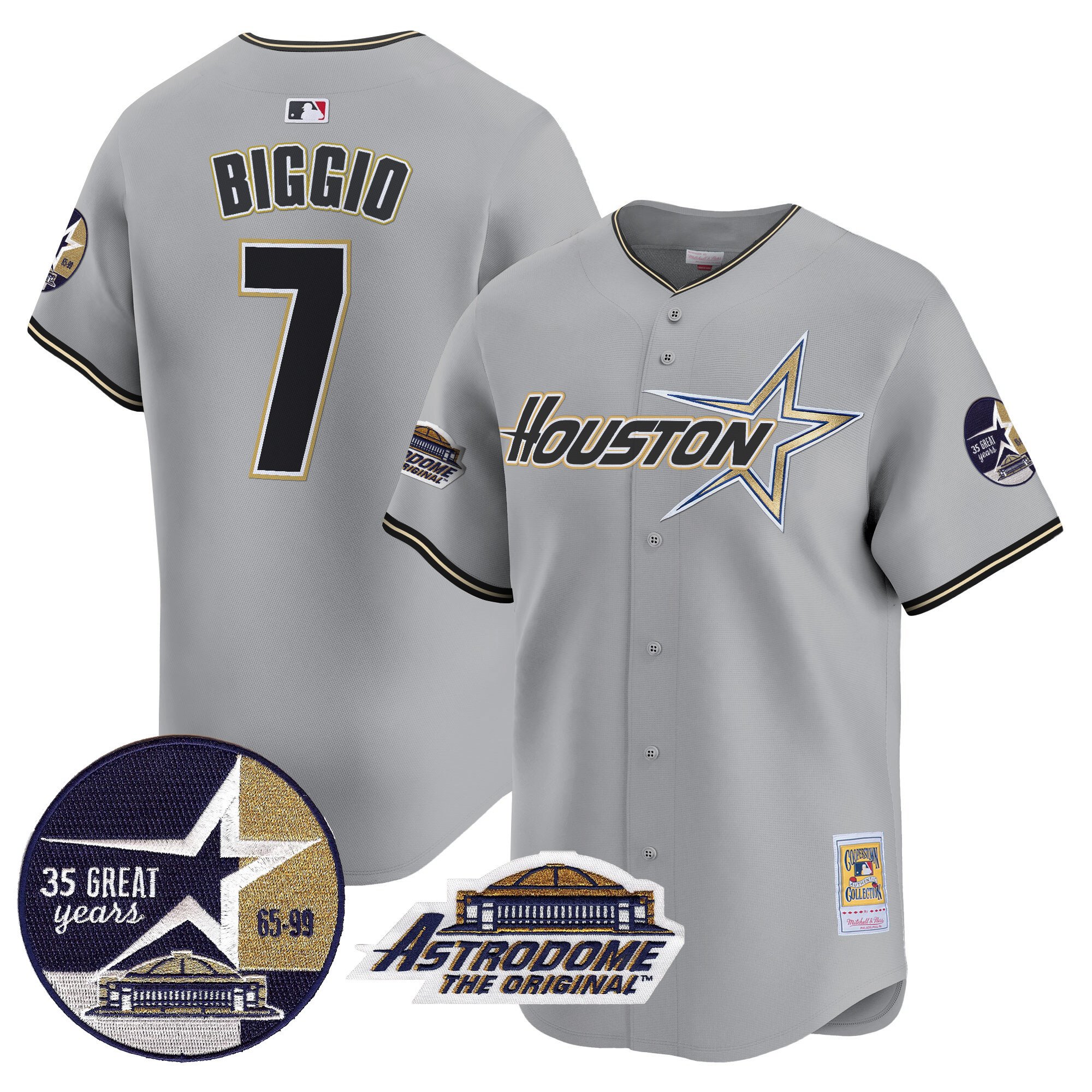 Men's Craig Biggio Houston Astros 1999 Throwback 35th & Astrodome Patch Vapor Premier Limited Gray Jersey V2 - All Stitched