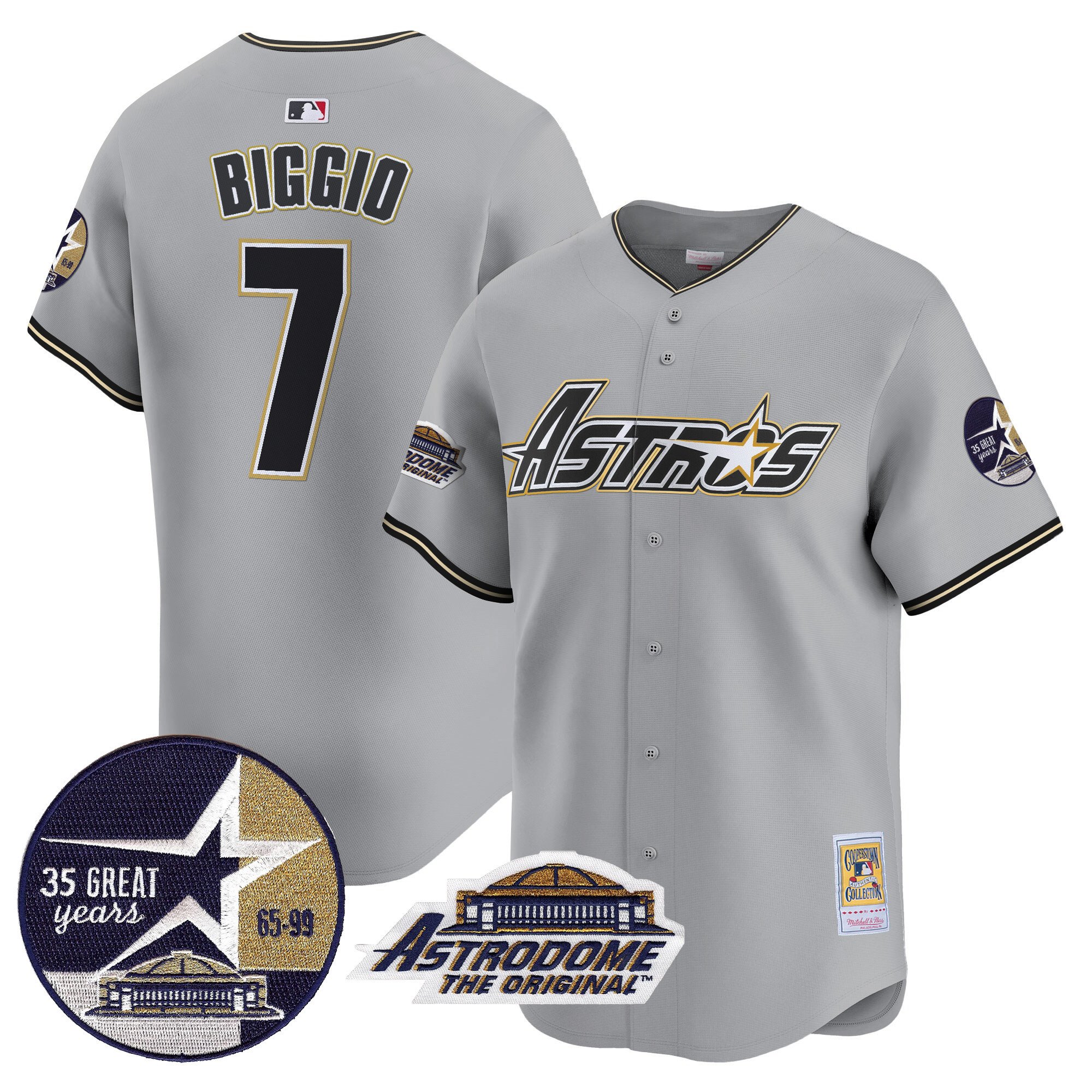 Men's Craig Biggio Houston Astros 1999 Throwback 35th & Astrodome Patch Vapor Premier Limited Gray Jersey V3 - All Stitched