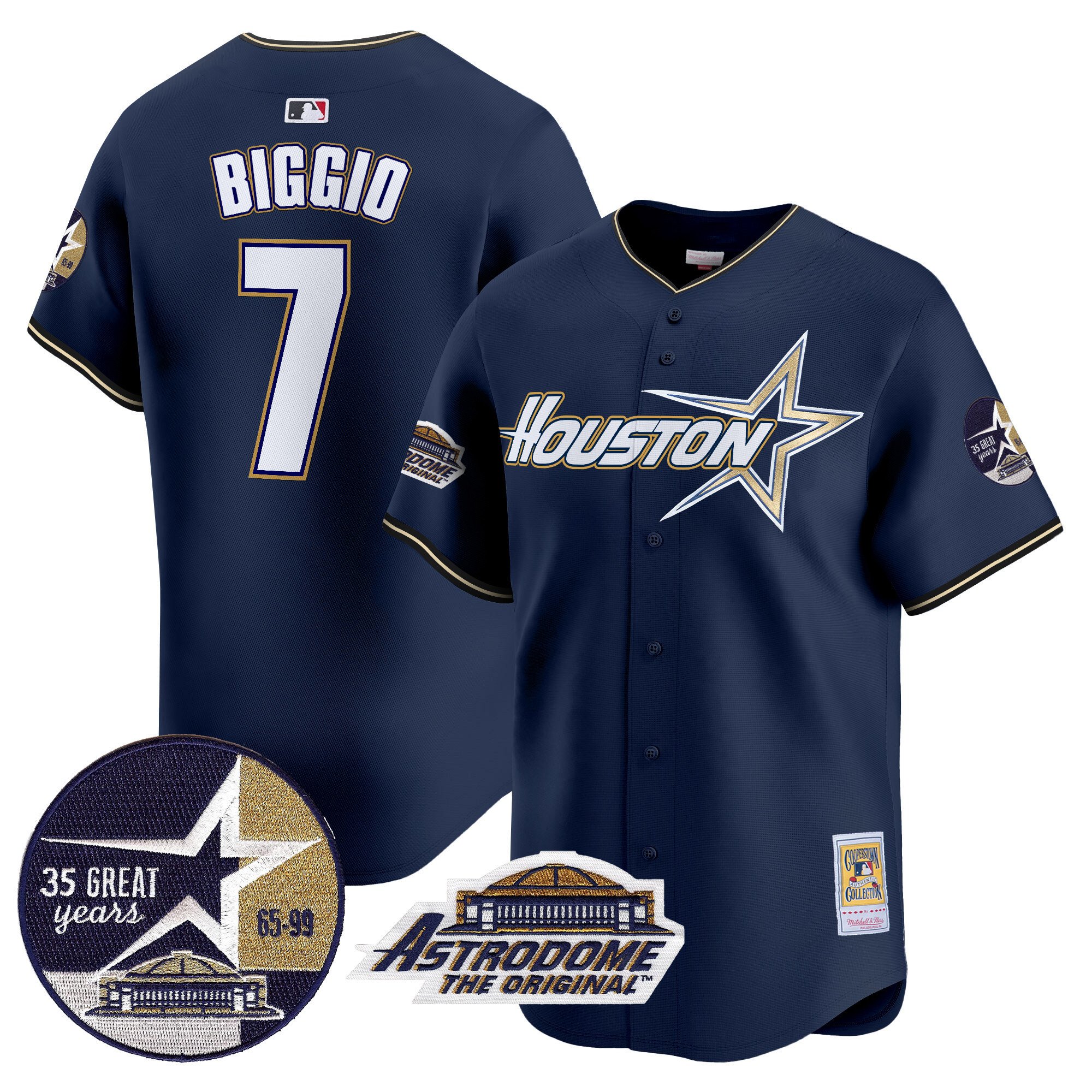 Men's Craig Biggio Houston Astros 1999 Throwback 35th & Astrodome Patch Vapor Premier Limited Navy Jersey V2 - All Stitched