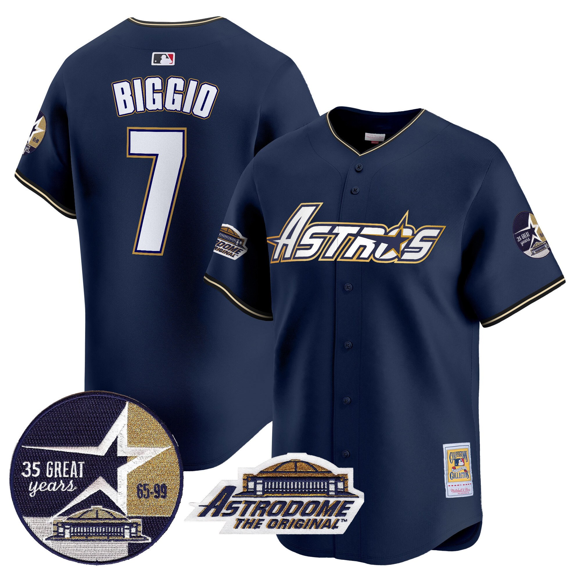 Men's Craig Biggio Houston Astros 1999 Throwback 35th & Astrodome Patch Vapor Premier Limited Navy Jersey V3 - All Stitched