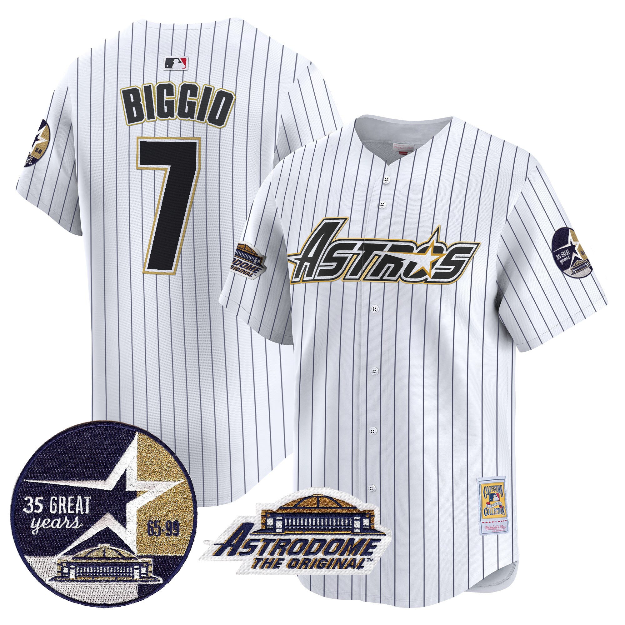 Men's Craig Biggio Houston Astros 1999 Throwback 35th & Astrodome Patch Vapor Premier Limited Pinstripe Jersey V3 - All Stitched