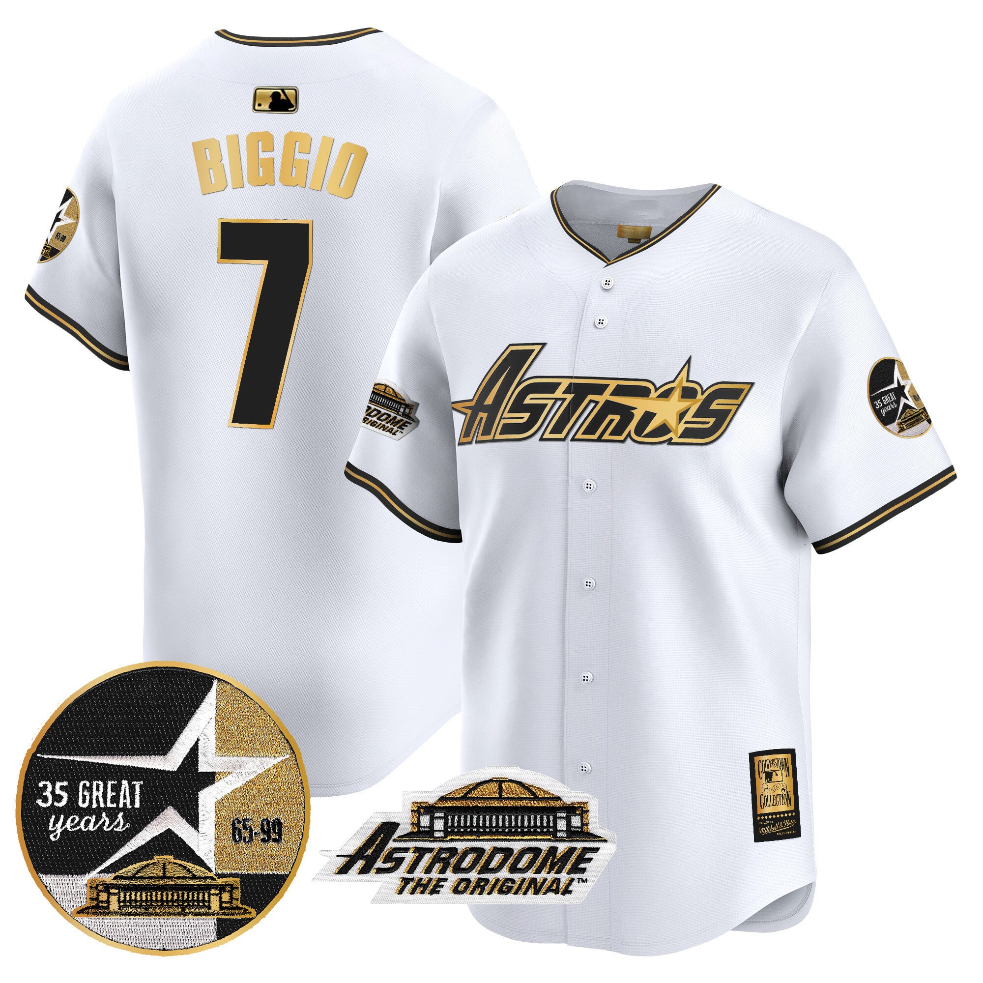 Men's Craig Biggio Houston Astros 1999 Throwback 35th & Astrodome Patch Vapor Premier Limited White Gold Jersey V3 - All Stitched