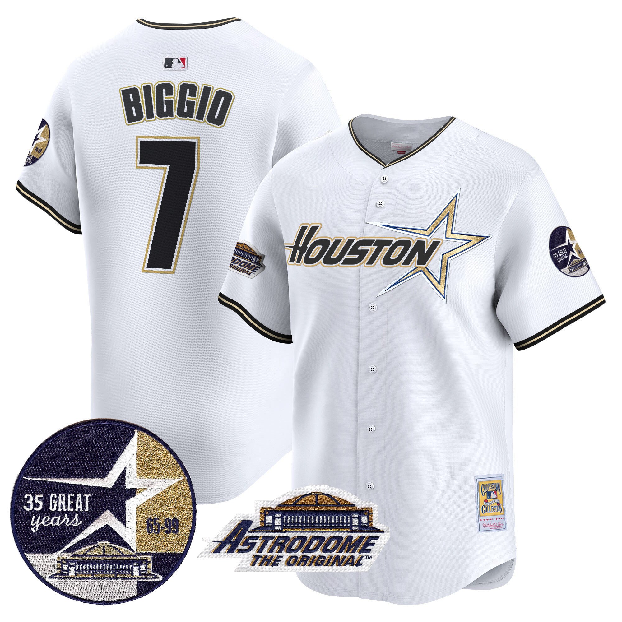Men's Craig Biggio Houston Astros 1999 Throwback 35th & Astrodome Patch Vapor Premier Limited White Jersey V2 - All Stitched