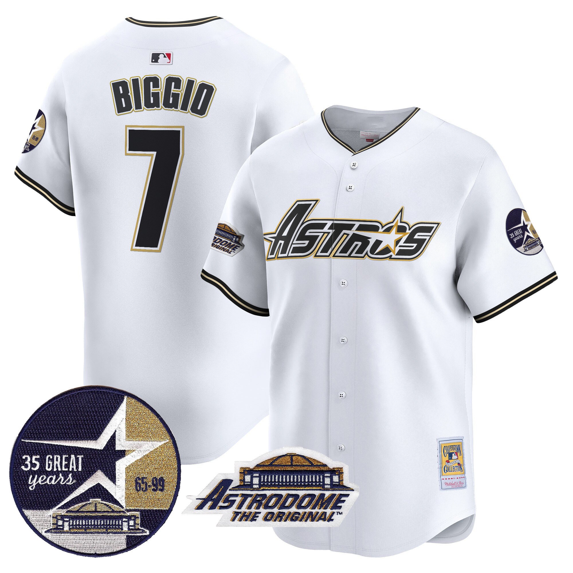 Men's Craig Biggio Houston Astros 1999 Throwback 35th & Astrodome Patch Vapor Premier Limited White Jersey V3 - All Stitched